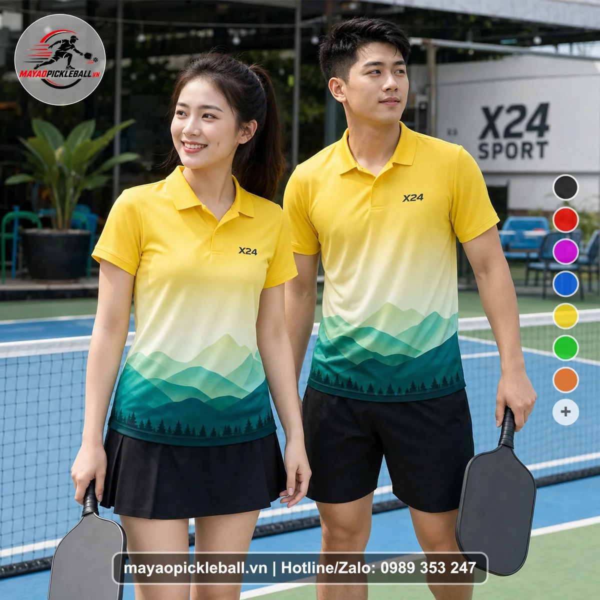 Bộ quần áo pickleball X24-PB-253 nổi bật áo có tay có cổ