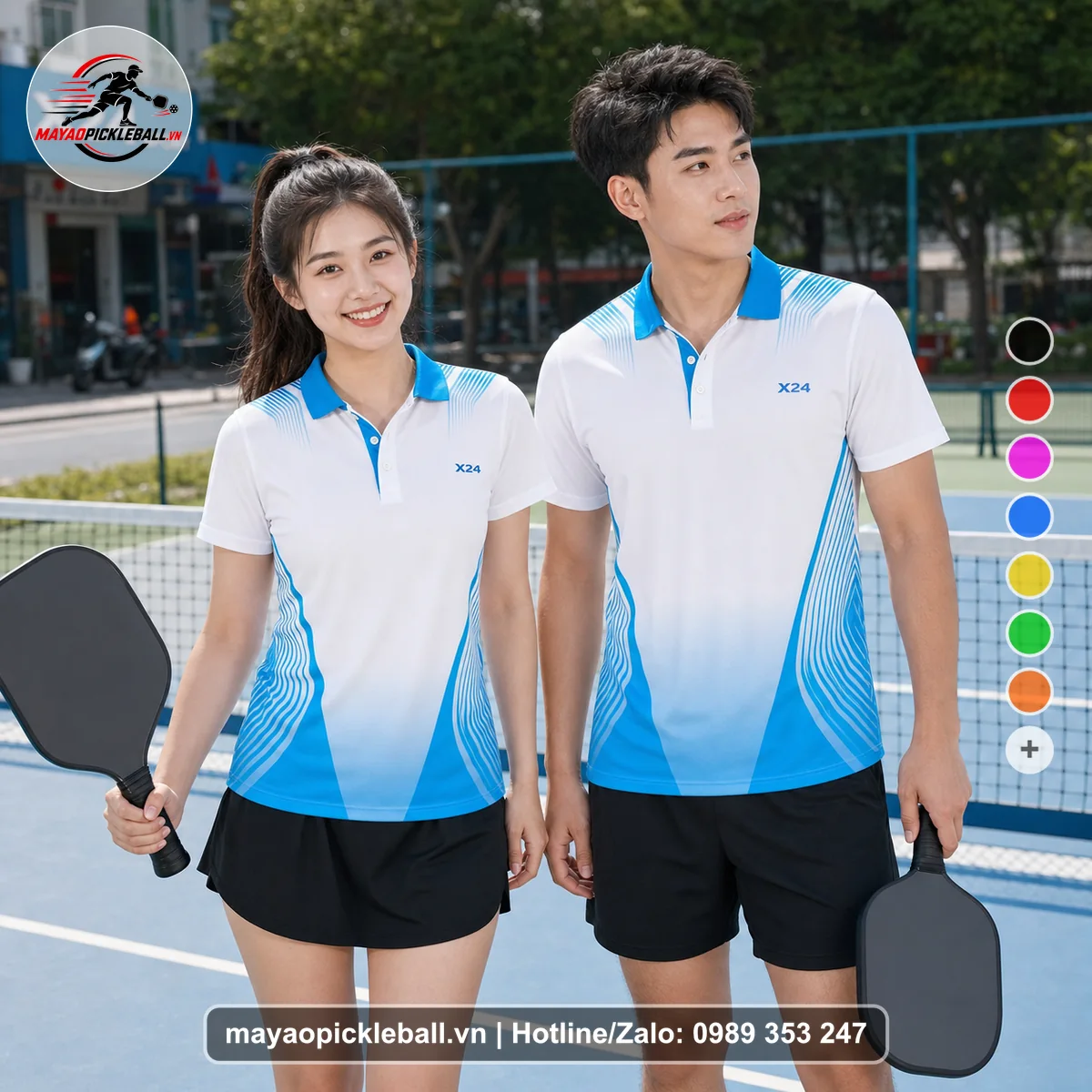 Bộ quần áo pickleball X24-PB-254 nổi bật áo có tay có cổ