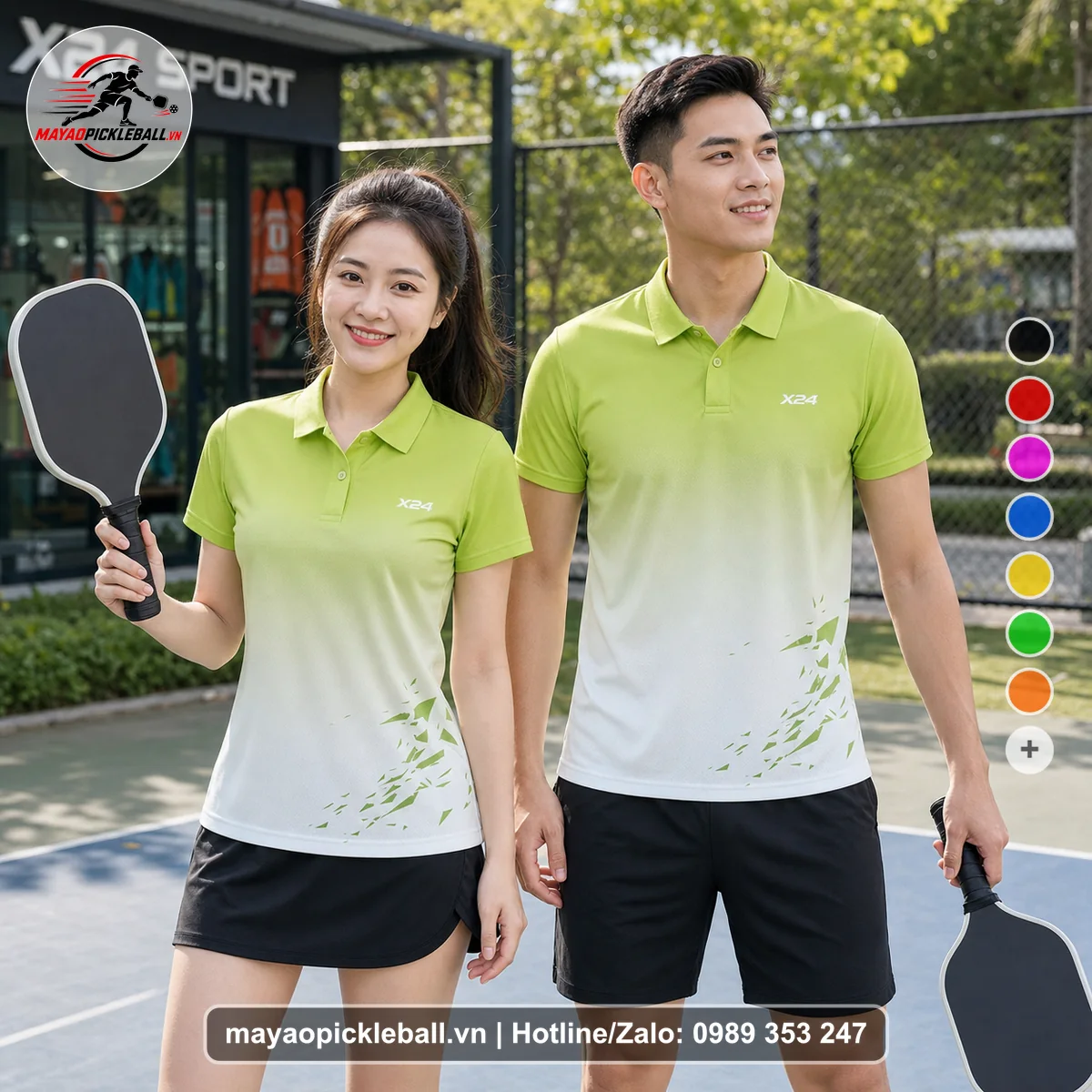 Bộ quần áo pickleball X24-PB-255 nổi bật áo có tay có cổ