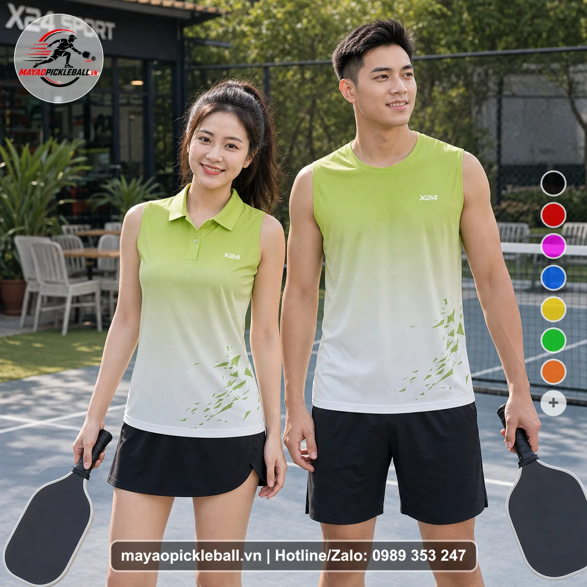 Bộ quần áo pickleball X24-PB-255 nổi bật biến thể không ống tay