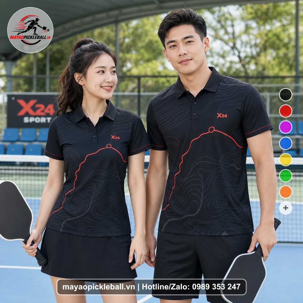 Bộ quần áo pickleball X24-PB-257 nổi bật áo có tay có cổ
