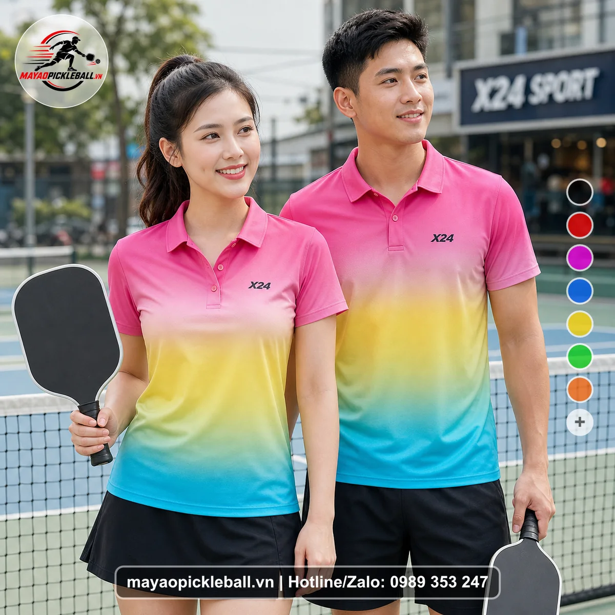 Bộ quần áo pickleball X24-PB-258 nổi bật áo có tay có cổ