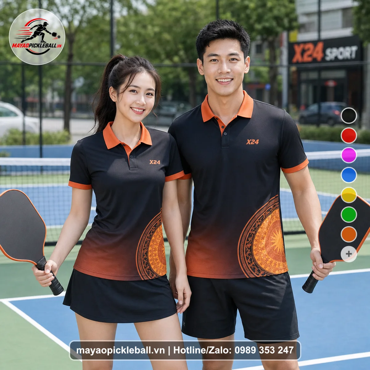 Bộ quần áo pickleball X24-PB-259 nổi bật áo có tay có cổ