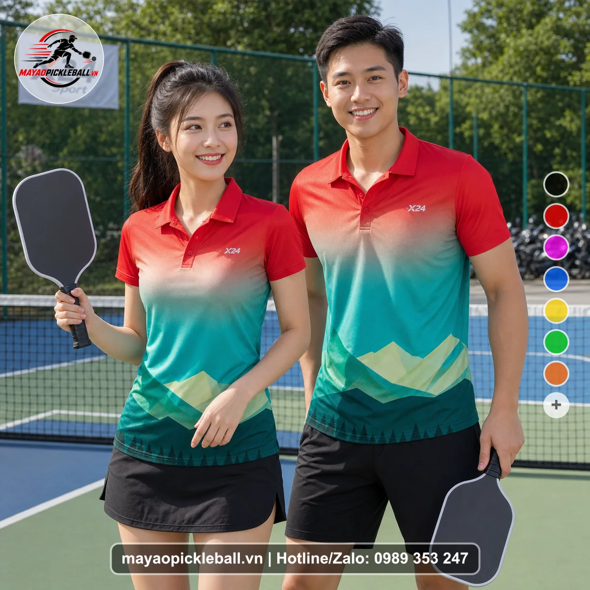 Bộ quần áo pickleball X24-PB-260 nổi bật áo có tay có cổ