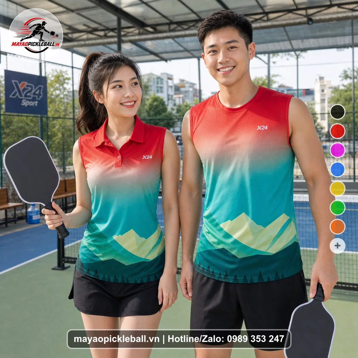 Bộ quần áo pickleball X24-PB-260 nổi bật biến thể không ống tay