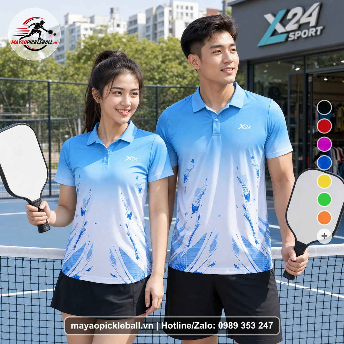 Bộ quần áo pickleball X24-PB-262 nổi bật áo có tay có cổ