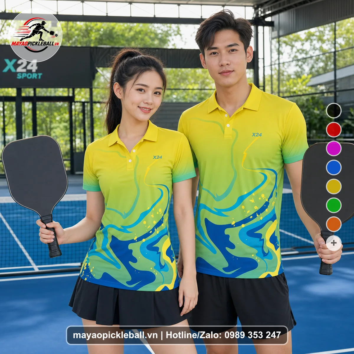 Bộ quần áo pickleball X24-PB-264 đỏ áo có tay có cổ