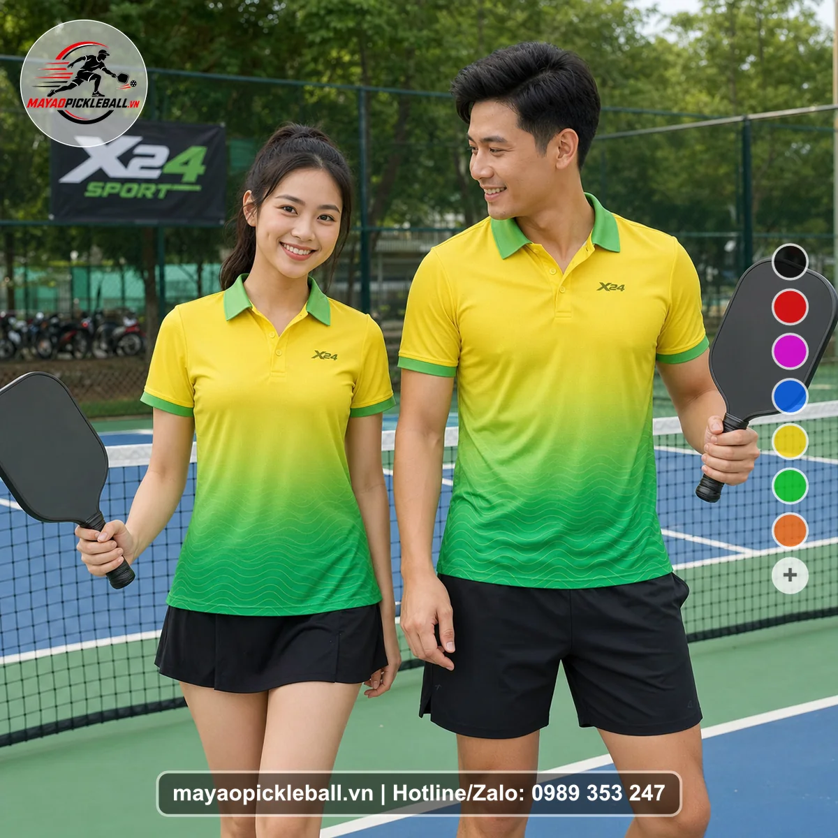 Bộ quần áo pickleball X24-PB-265 nổi bật áo có tay có cổ
