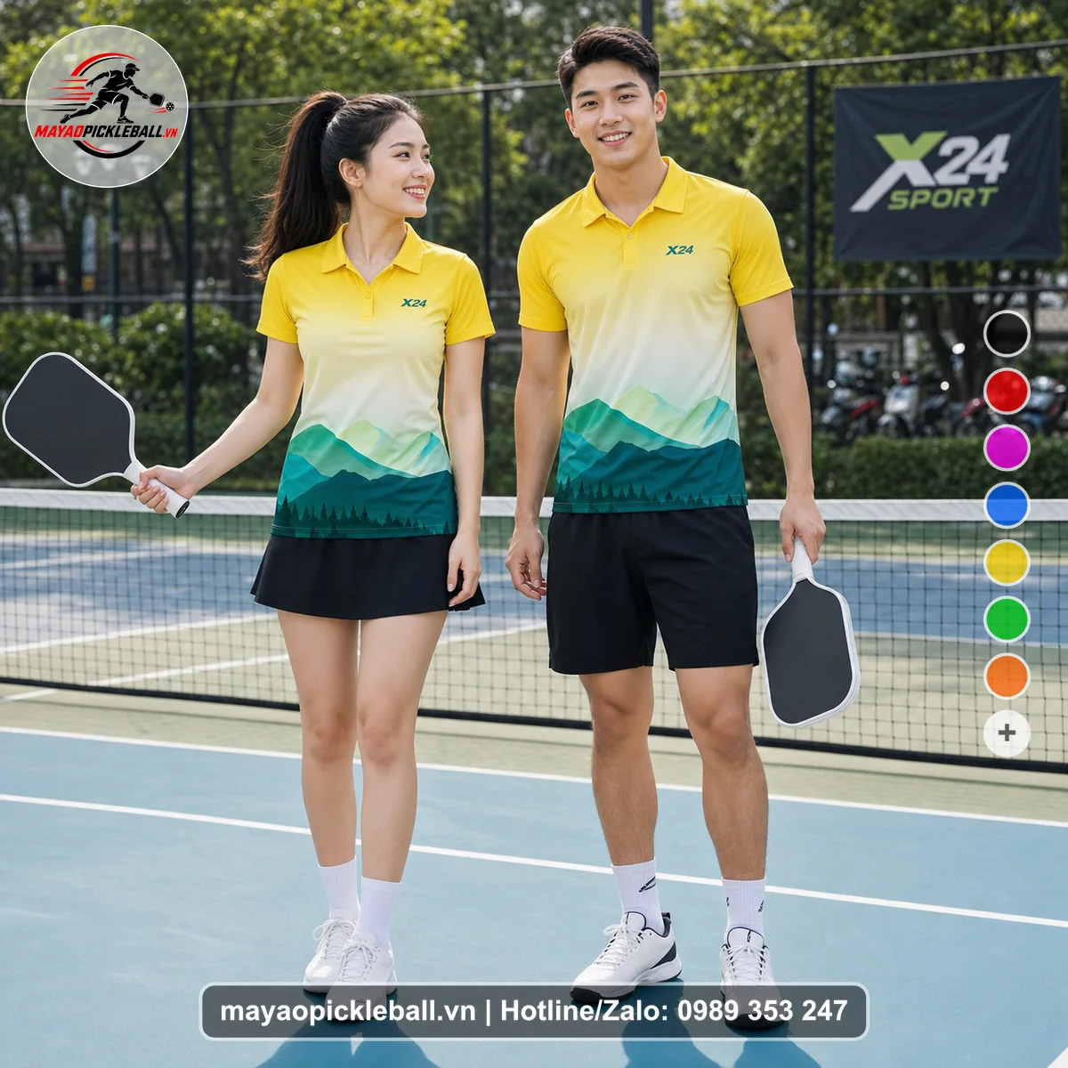 Bộ quần áo pickleball X24-PB-266 nổi bật áo có tay có cổ