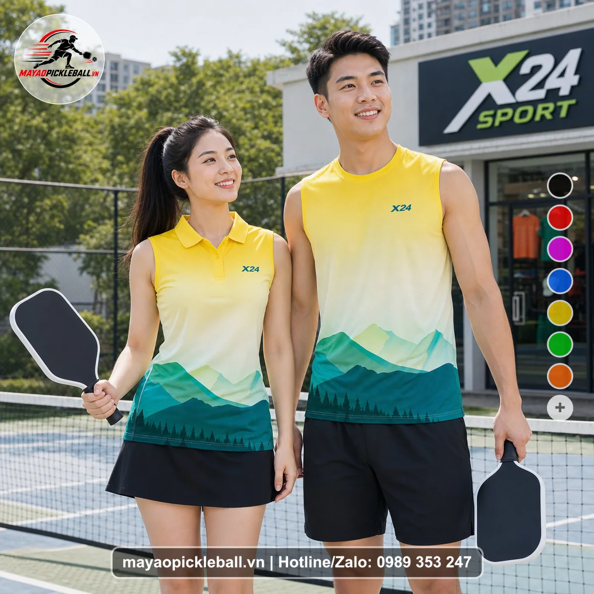 Bộ quần áo pickleball X24-PB-266 nổi bật biến thể không ống tay
