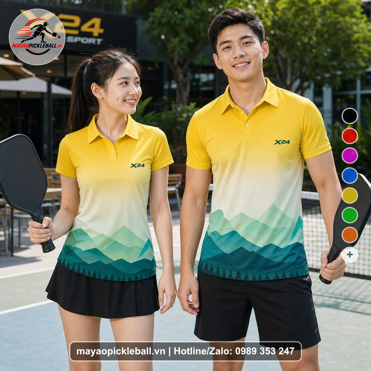 Bộ quần áo pickleball X24-PB-267 nổi bật áo có tay có cổ