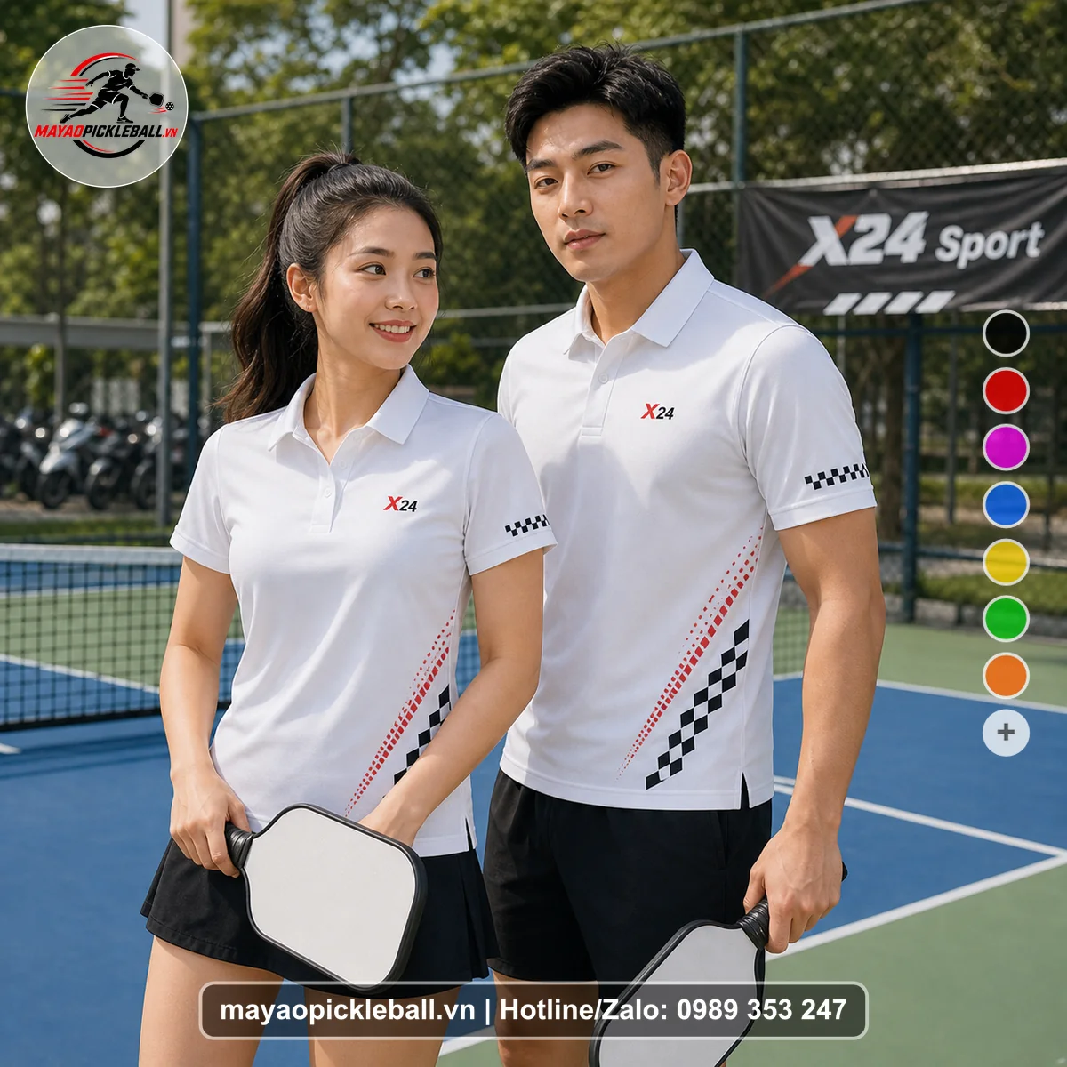 Bộ quần áo pickleball X24-PB-268 nổi bật áo có tay có cổ