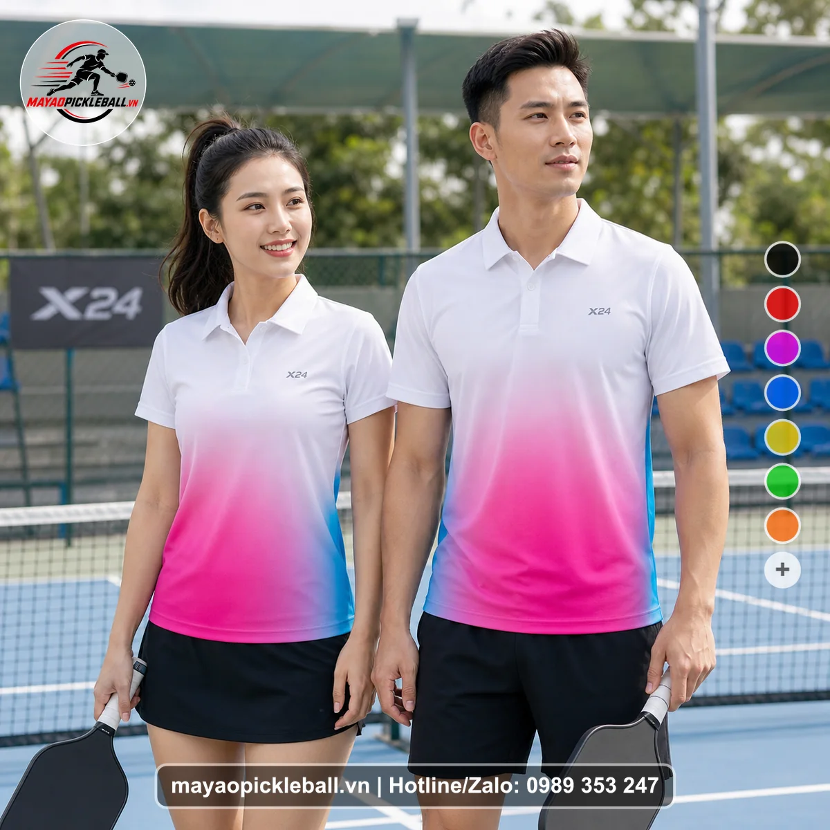 Bộ quần áo pickleball X24-PB-270 nổi bật áo có tay có cổ