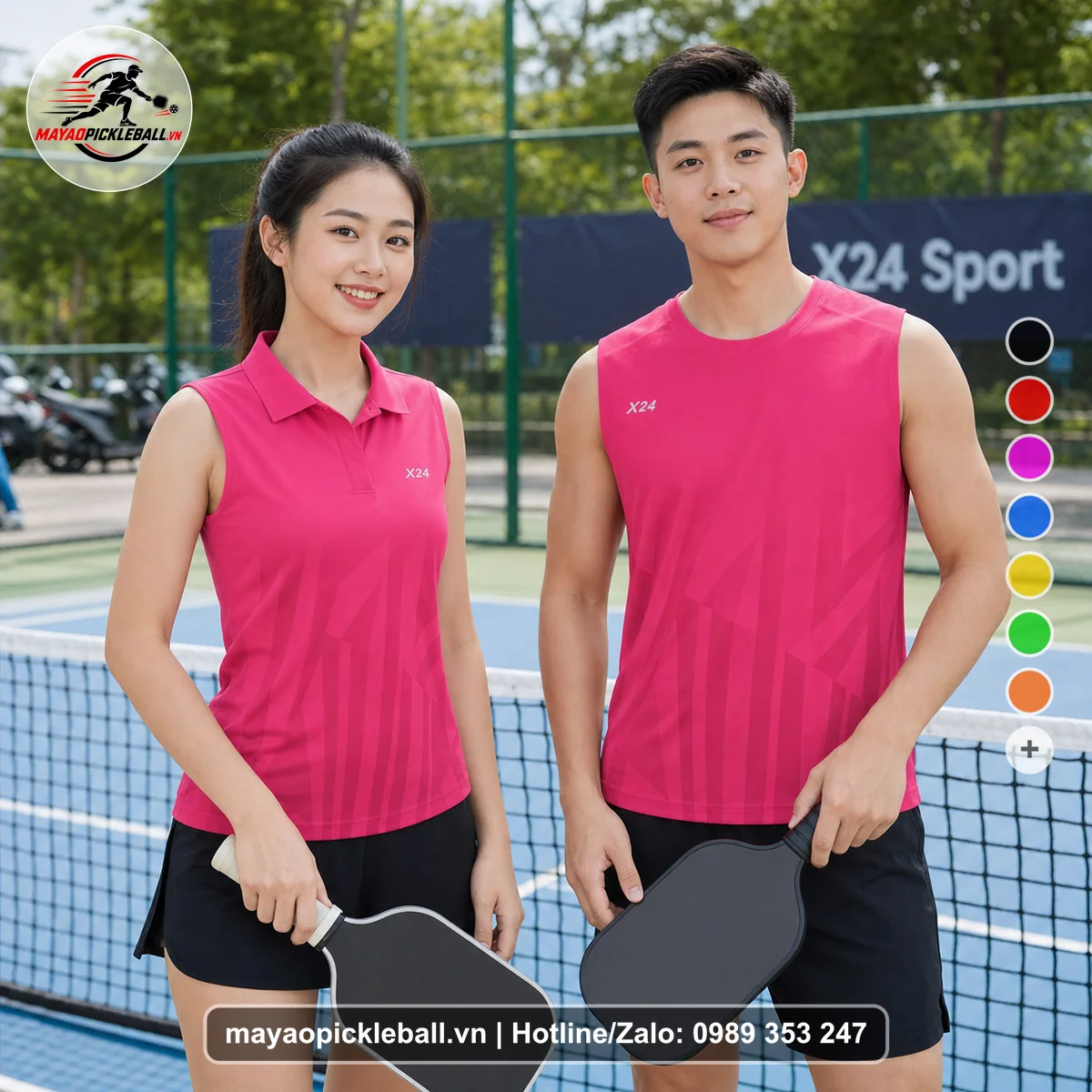 Bộ quần áo pickleball X24-PB-272 hồng biến thể không ống tay