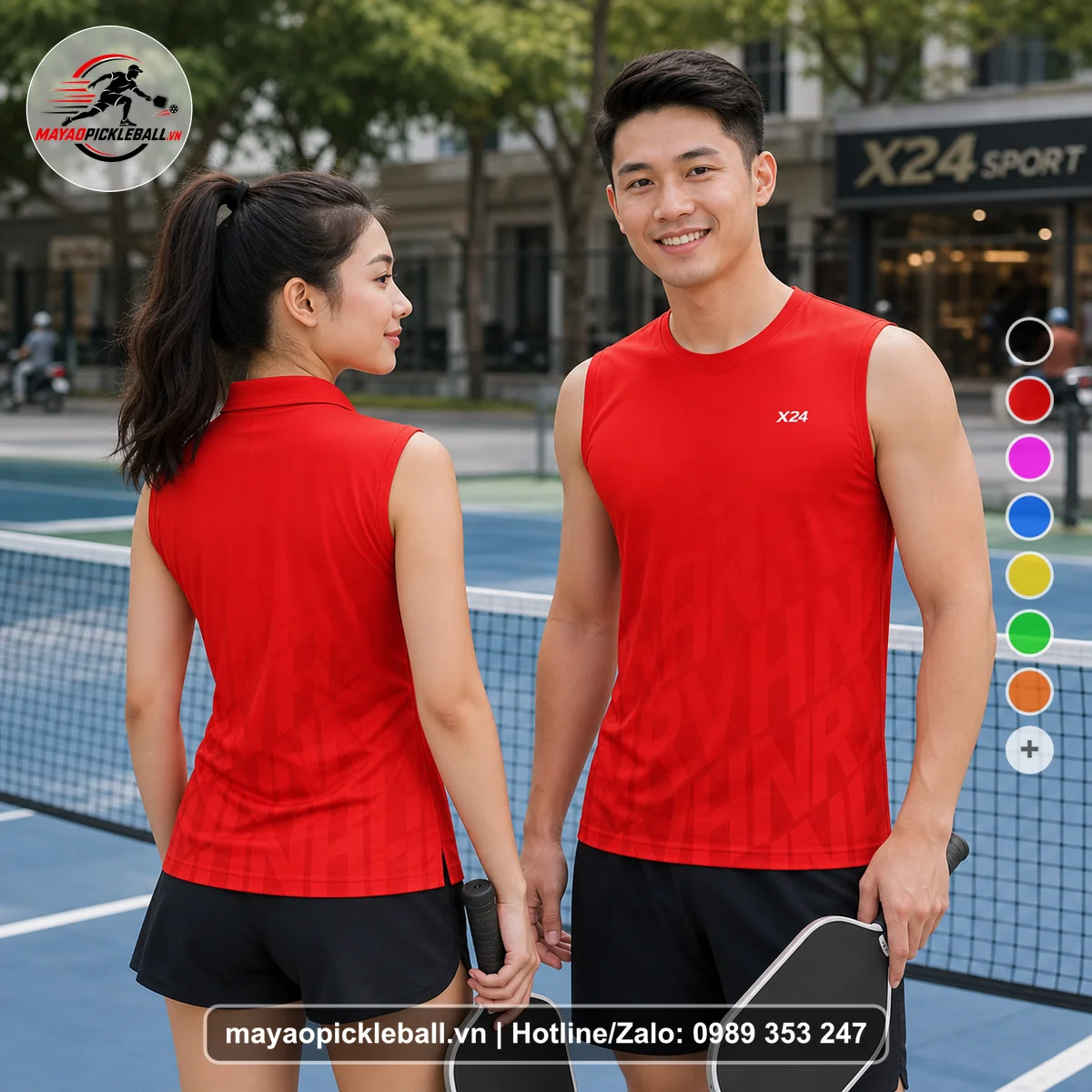 Bộ quần áo pickleball X24-PB-273 đỏ biến thể không ống tay