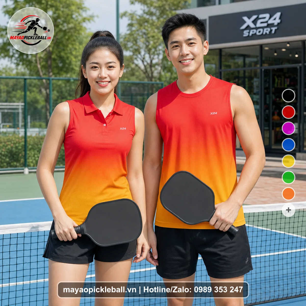 Bộ quần áo pickleball X24-PB-274 hồng biến thể không ống tay