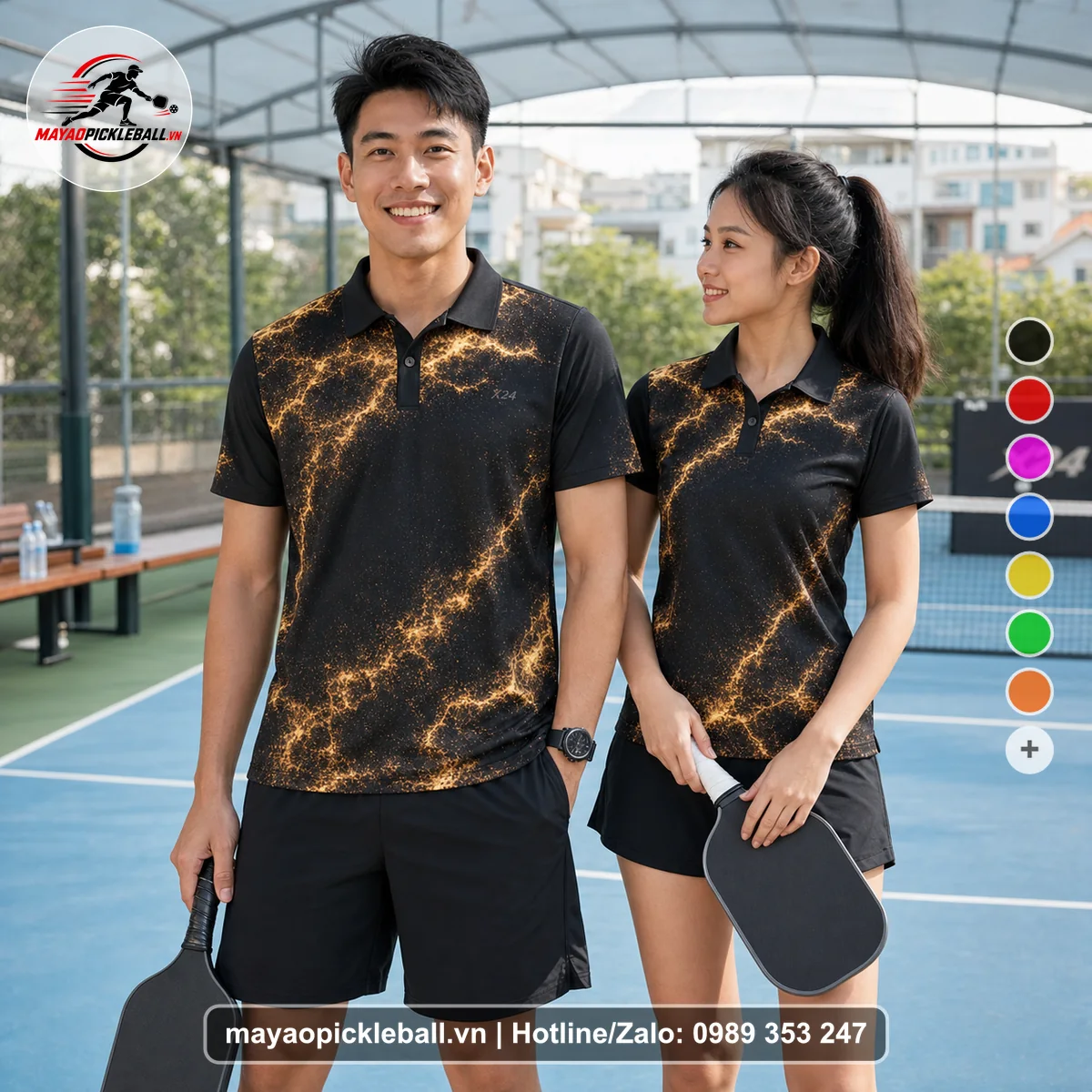 Bộ quần áo pickleball X24-PB-275 nổi bật áo có tay có cổ