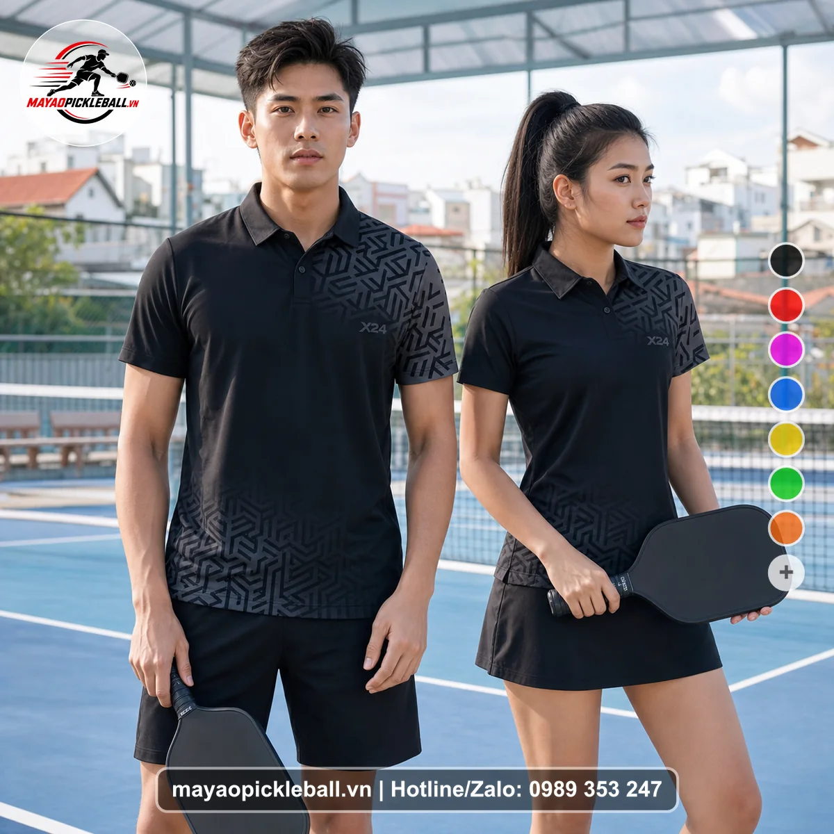 Bộ quần áo pickleball X24-PB-276 nổi bật áo có tay có cổ