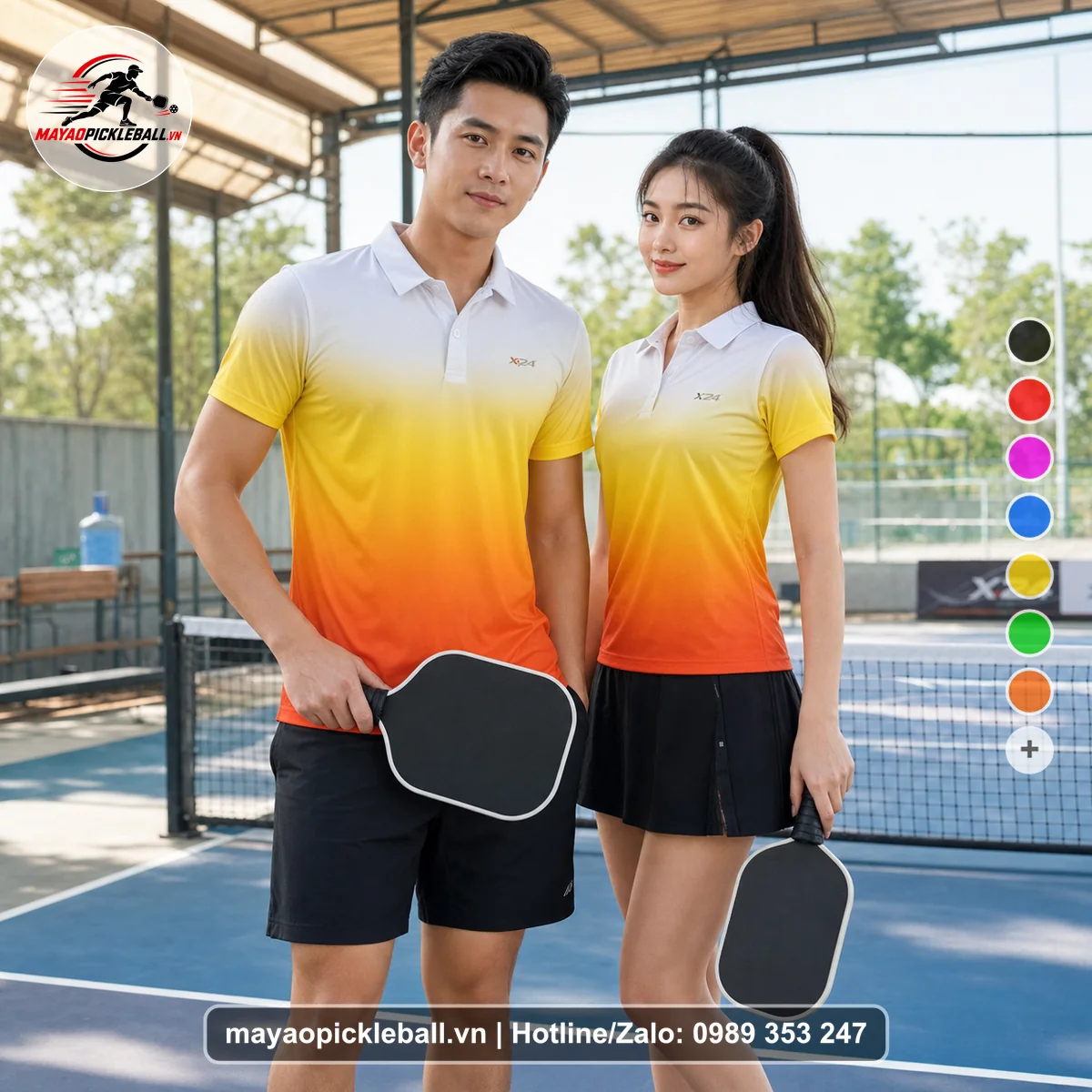 Bộ quần áo pickleball X24-PB-277 nổi bật áo có tay có cổ