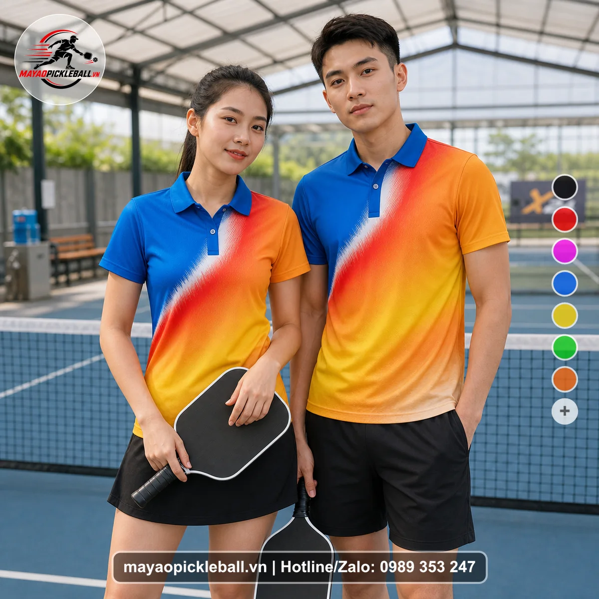 Bộ quần áo pickleball X24-PB-278 cam áo có tay có cổ