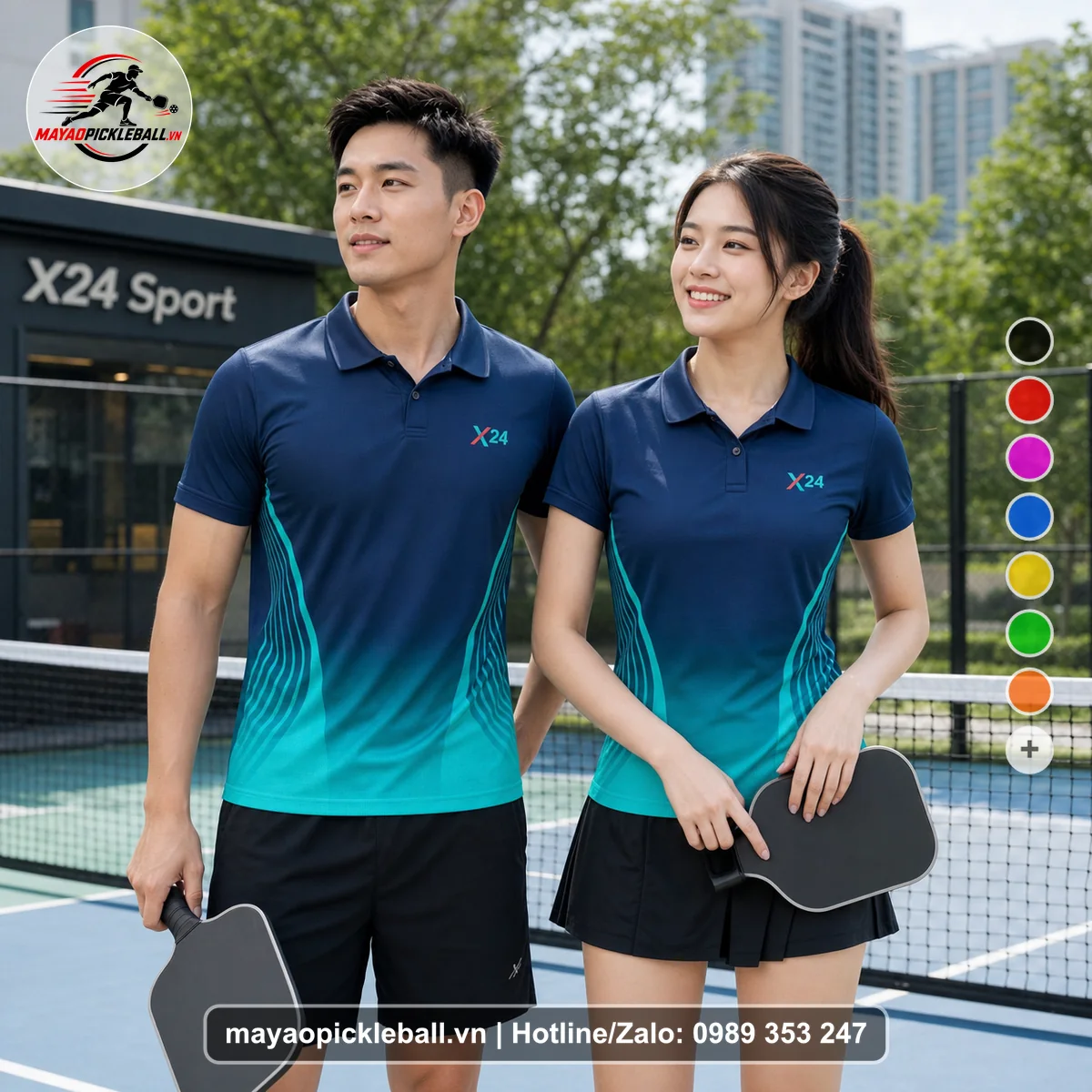 Bộ quần áo pickleball X24-PB-280 nổi bật áo có tay có cổ