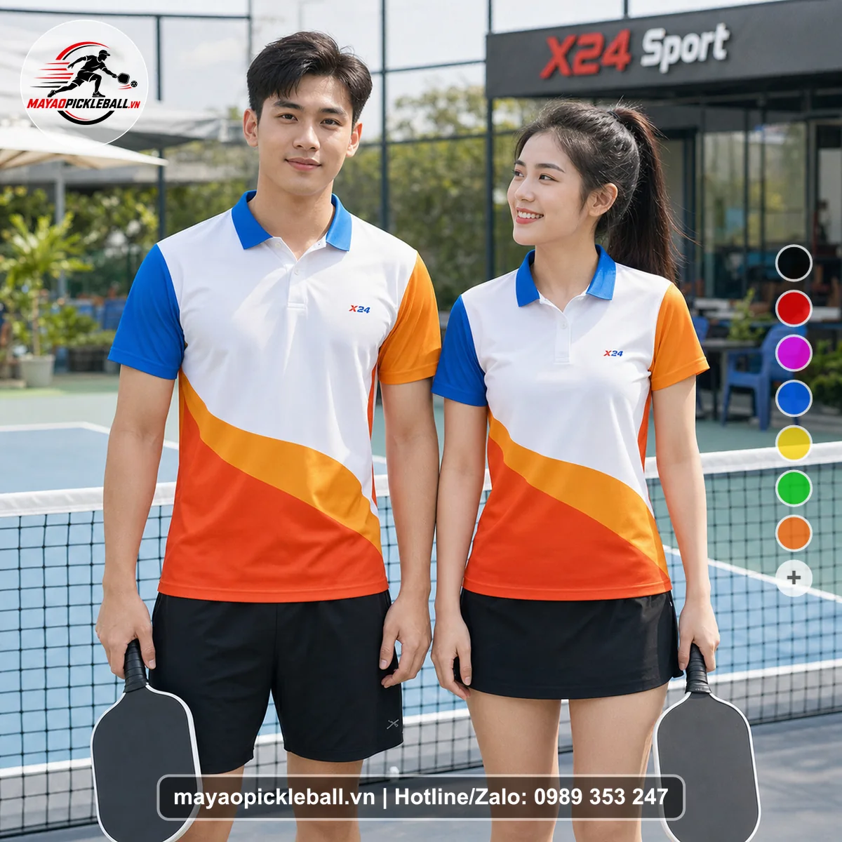 Bộ quần áo pickleball X24-PB-281 cam áo có tay có cổ