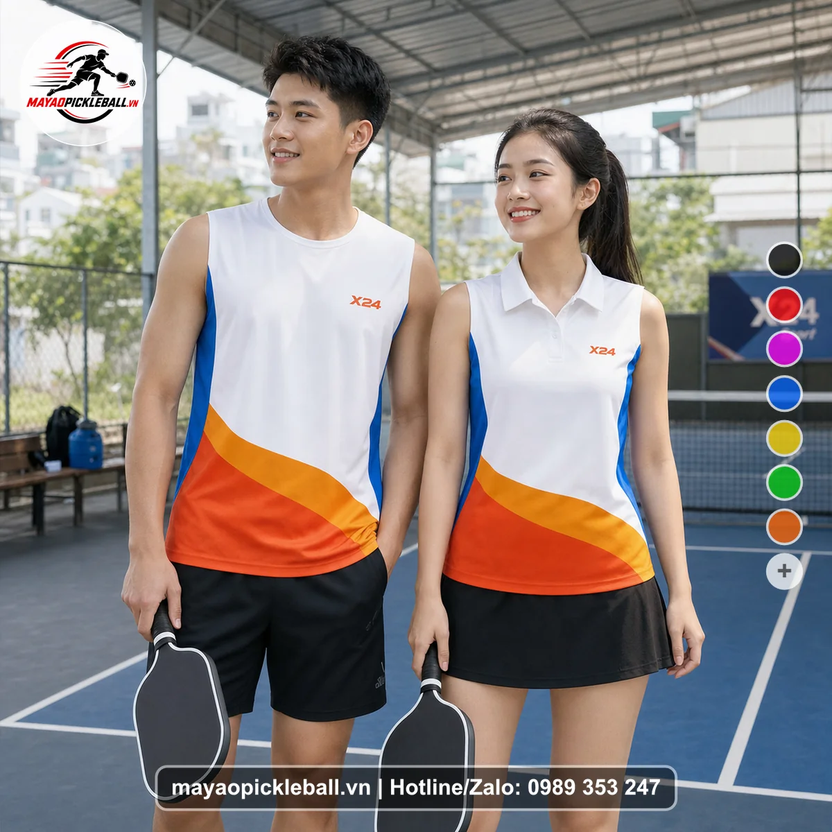 Bộ quần áo pickleball X24-PB-281 cam biến thể không ống tay