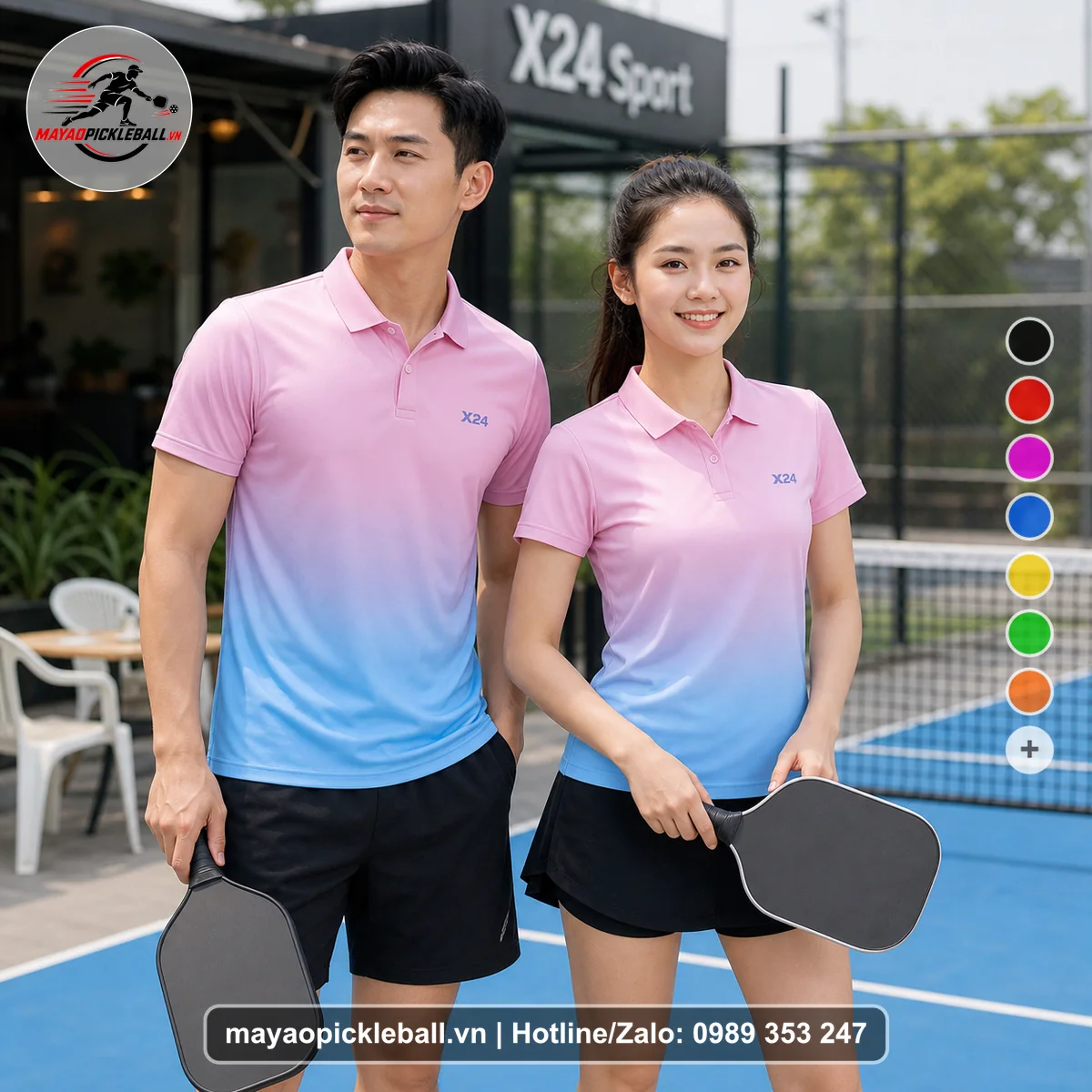 Bộ quần áo pickleball X24-PB-282 nổi bật áo có tay có cổ