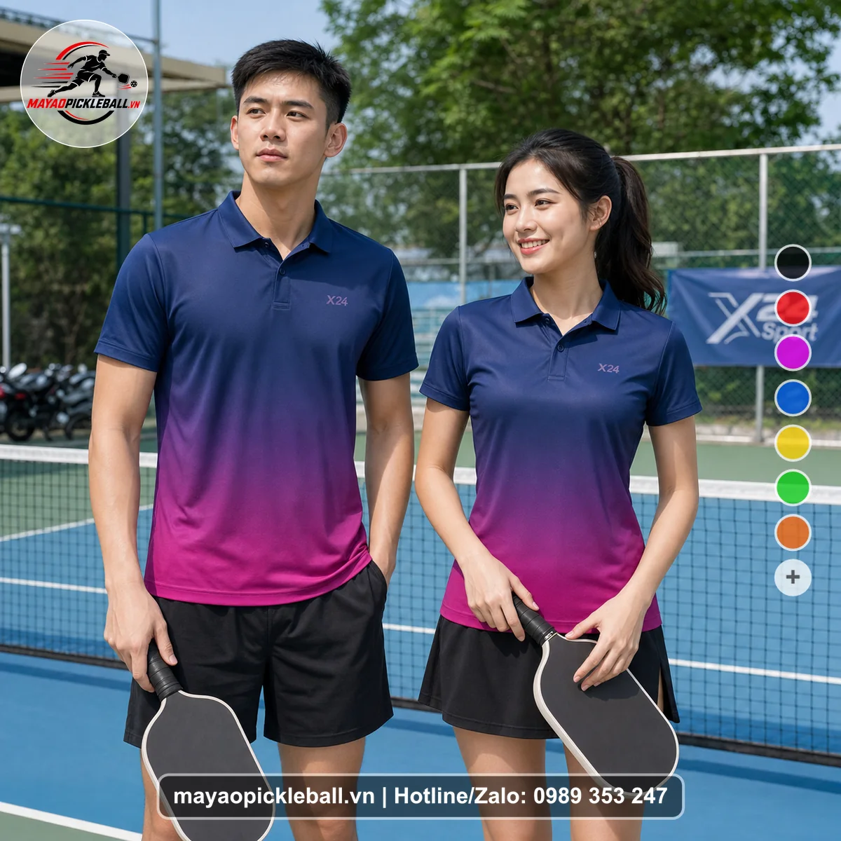 Bộ quần áo pickleball X24-PB-283 nổi bật áo có tay có cổ