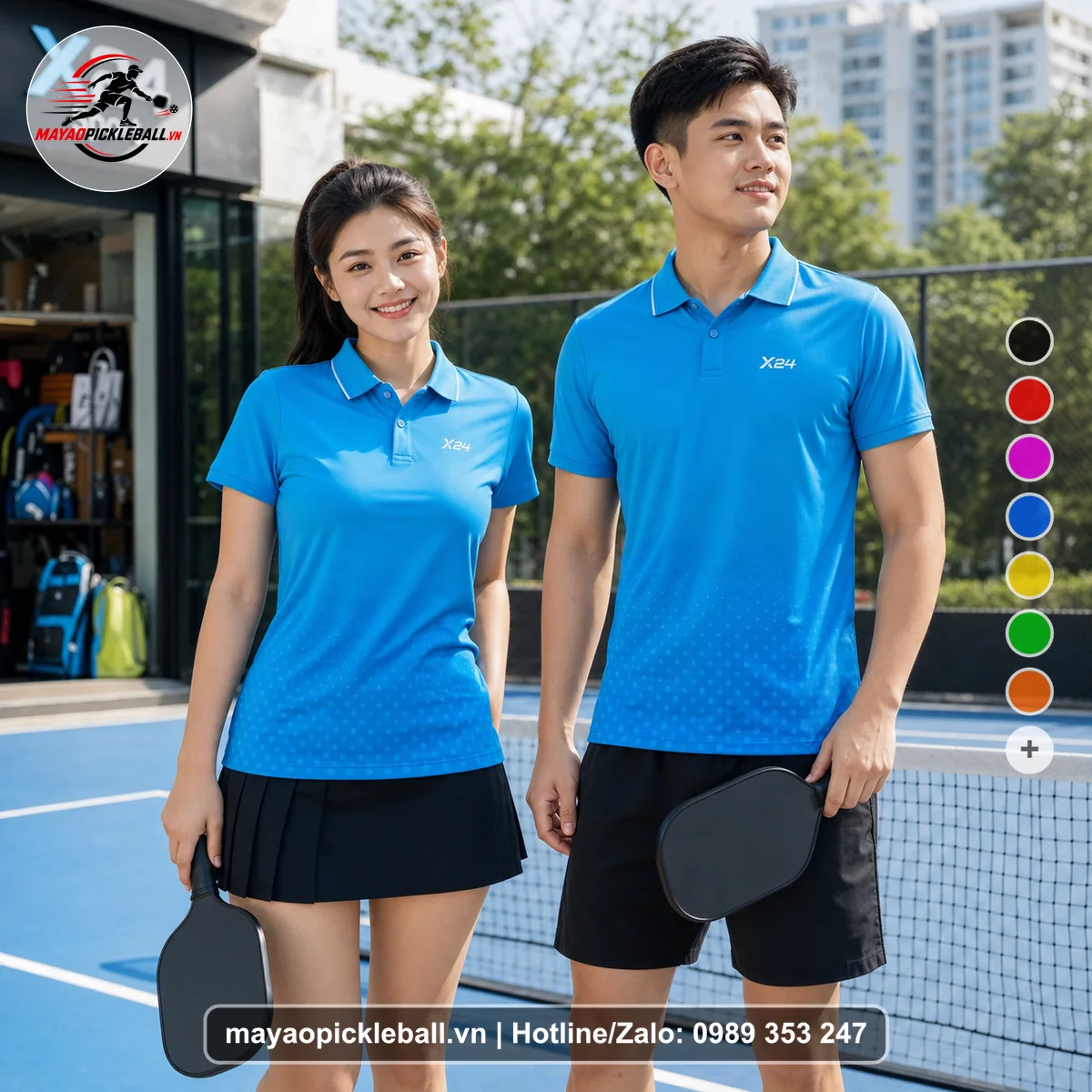 Bộ quần áo pickleball X24-PB-287 đỏ áo có tay có cổ