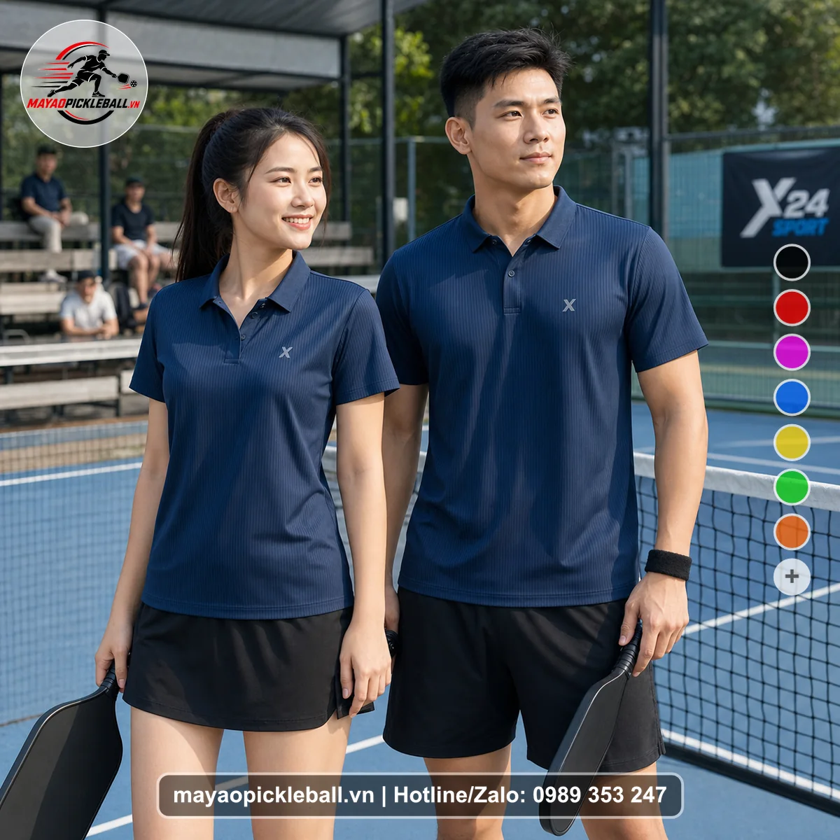 Bộ quần áo pickleball X24-PB-288 đỏ áo có tay có cổ