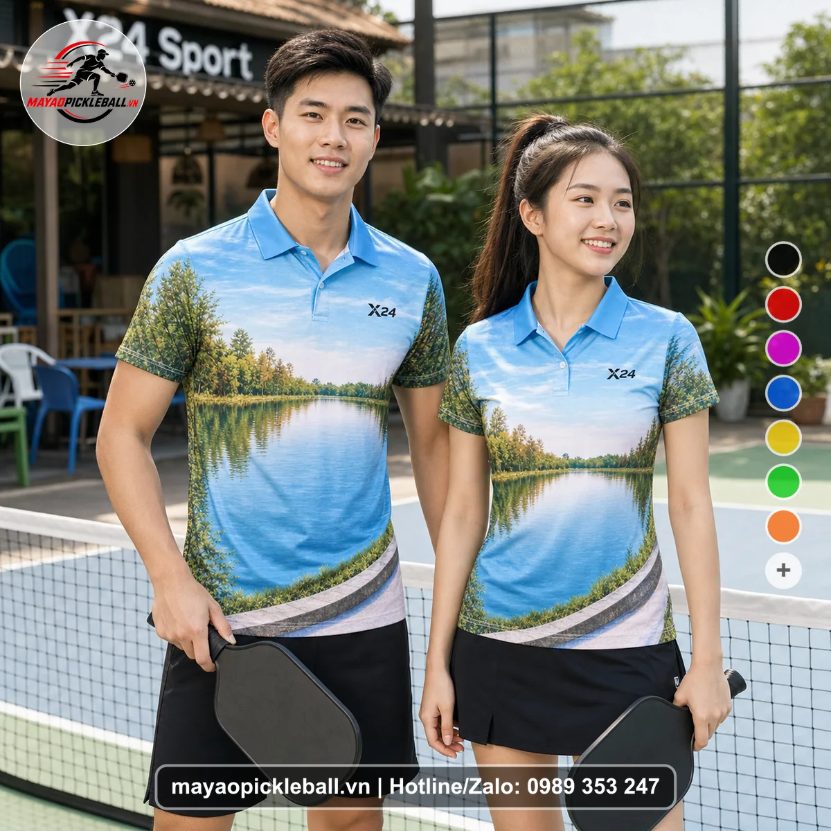 Bộ quần áo pickleball X24-PB-289 nổi bật áo có tay có cổ