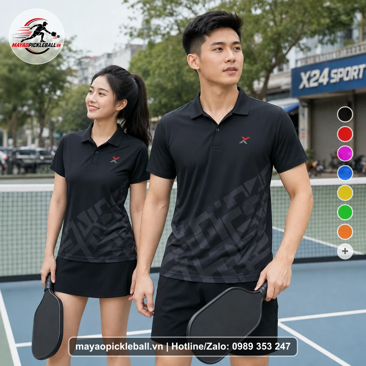 Bộ quần áo pickleball X24-PB-290 nổi bật áo có tay có cổ