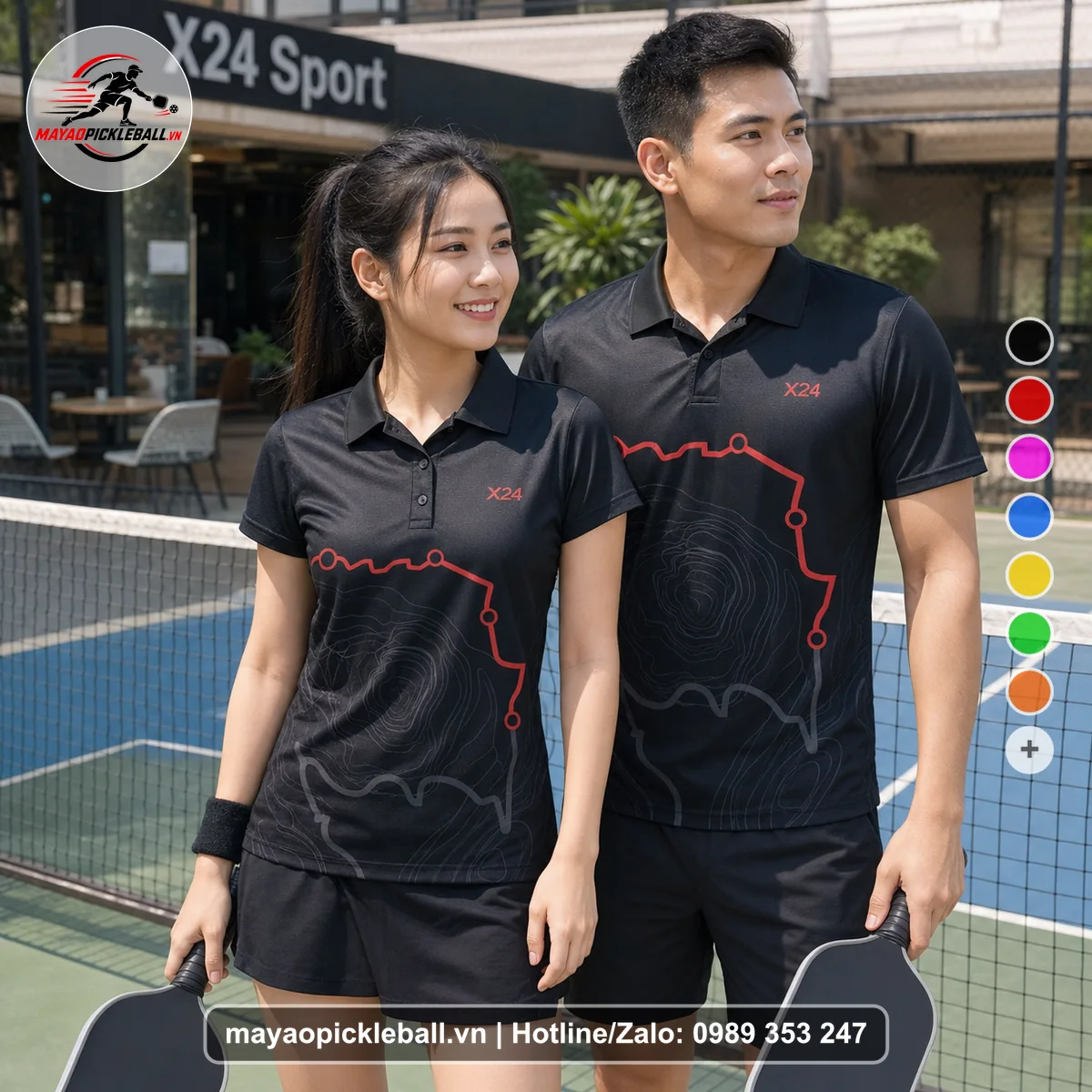 Bộ quần áo pickleball X24-PB-294 nổi bật áo có tay có cổ