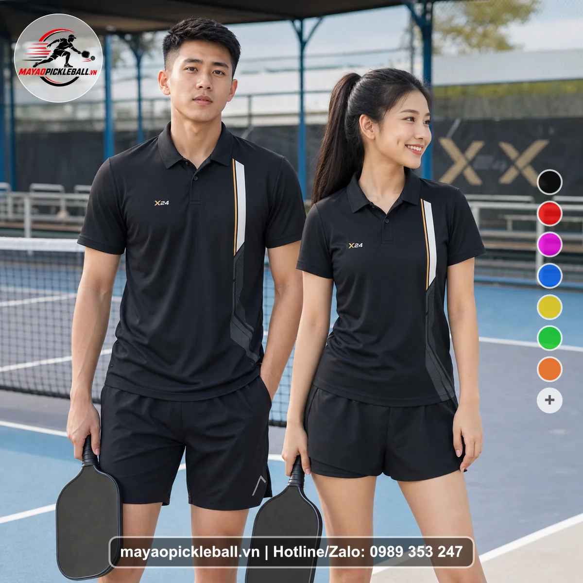 Bộ quần áo pickleball X24-PB-295 nổi bật áo có tay có cổ