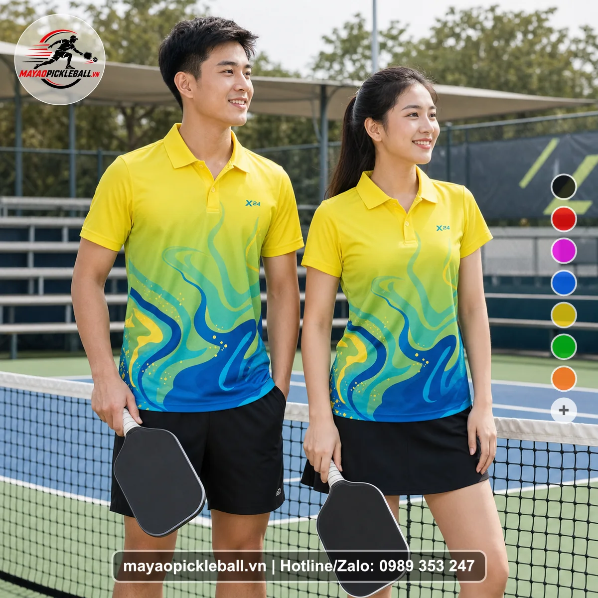 Bộ quần áo pickleball X24-PB-297 nổi bật áo có tay có cổ