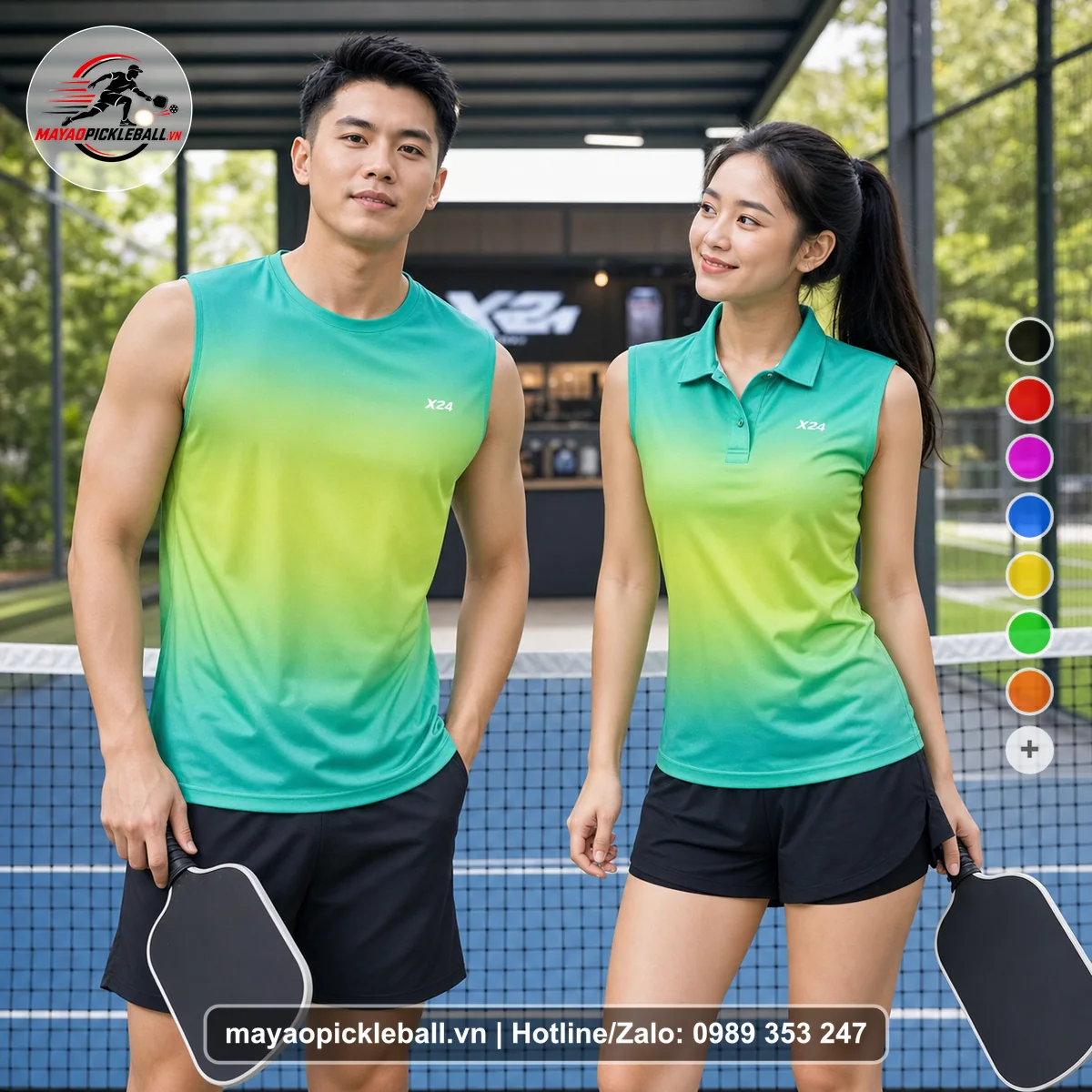 Bộ quần áo pickleball X24-PB-299 xanh biến thể không ống tay