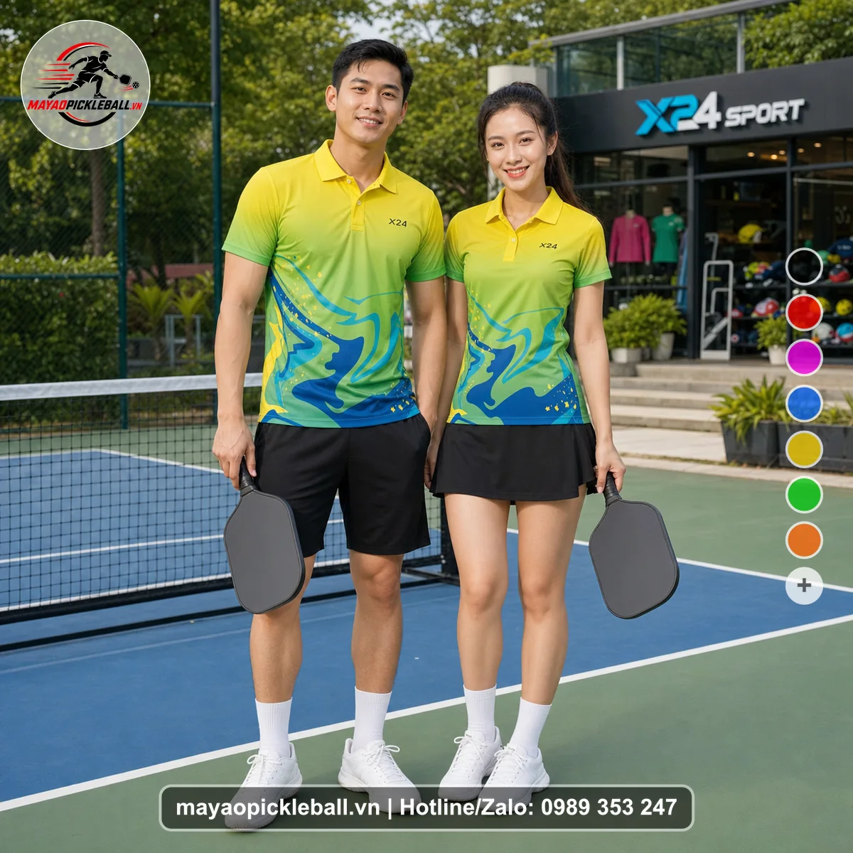 Bộ quần áo pickleball X24-PB-300 nổi bật áo có tay có cổ