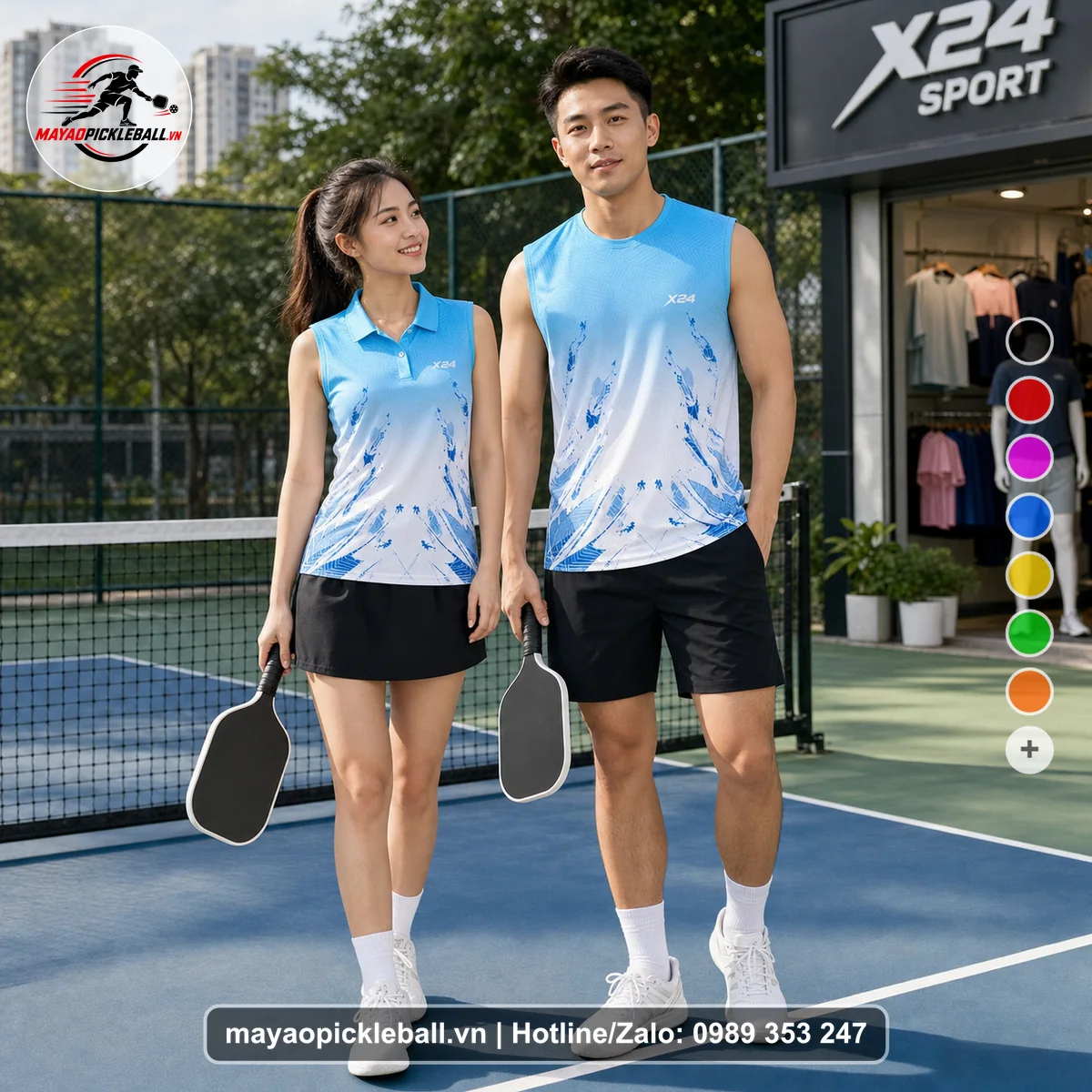 Bộ quần áo pickleball X24-PB-301 xanh biến thể không ống tay