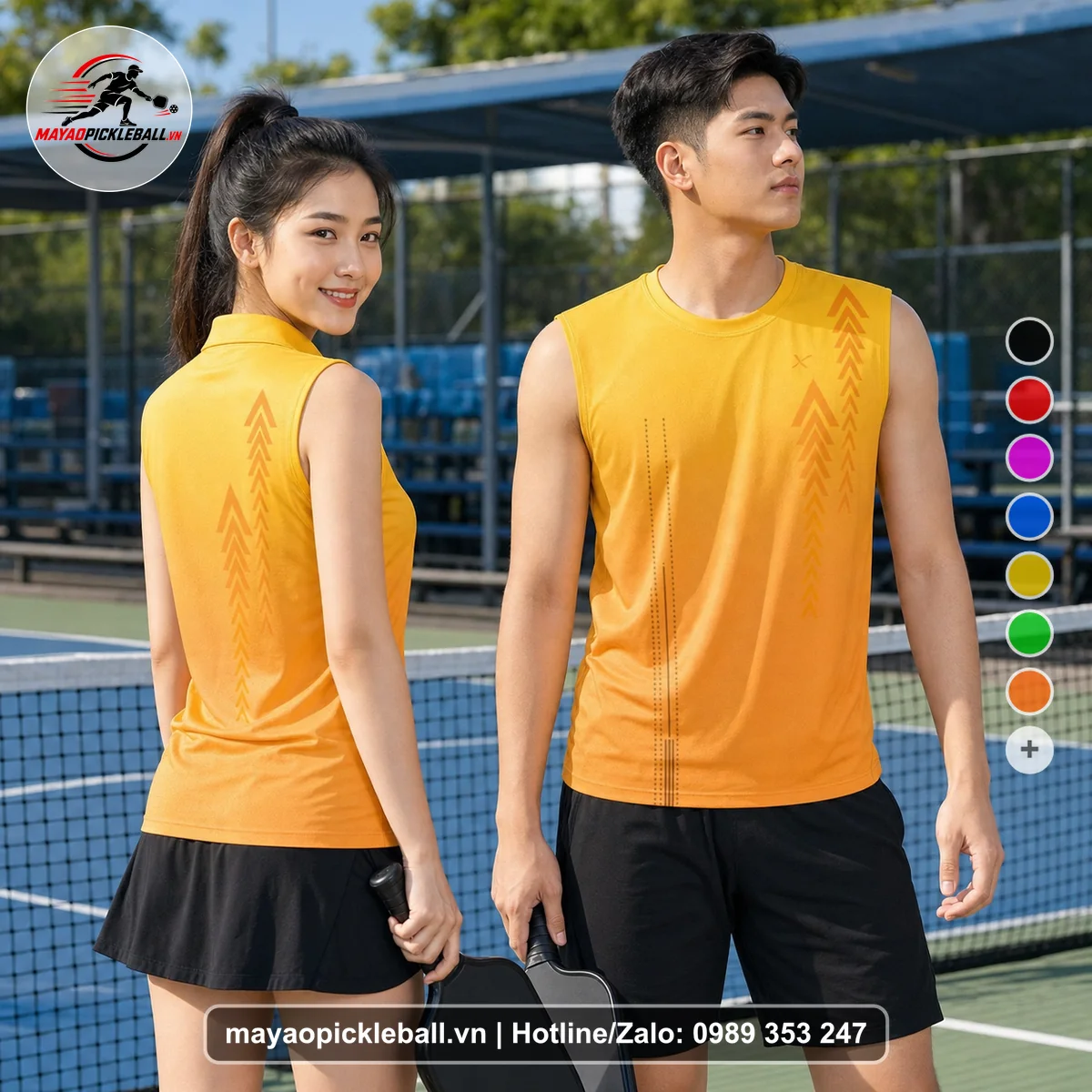 Bộ quần áo pickleball X24-PB-302 vàng, cam biến thể không ống tay