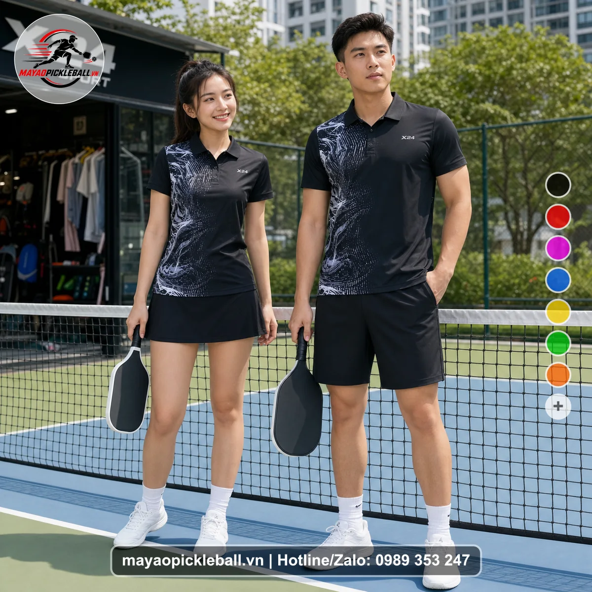 Bộ quần áo pickleball X24-PB-303 nổi bật áo có tay có cổ