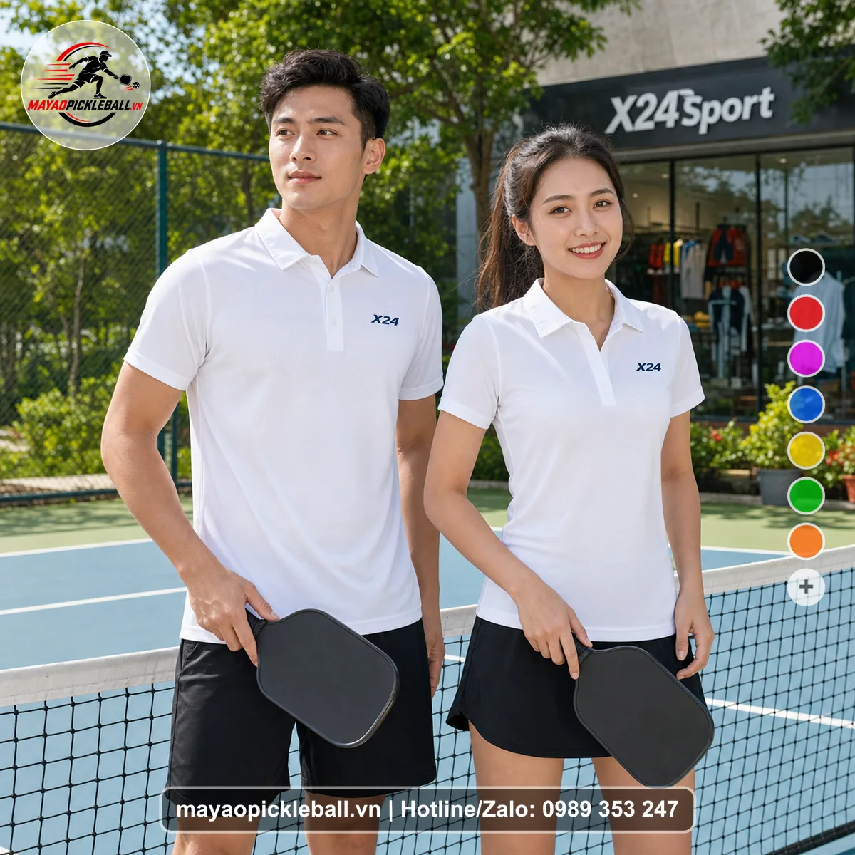 Bộ quần áo pickleball X24-PB-304 trắng áo có tay có cổ