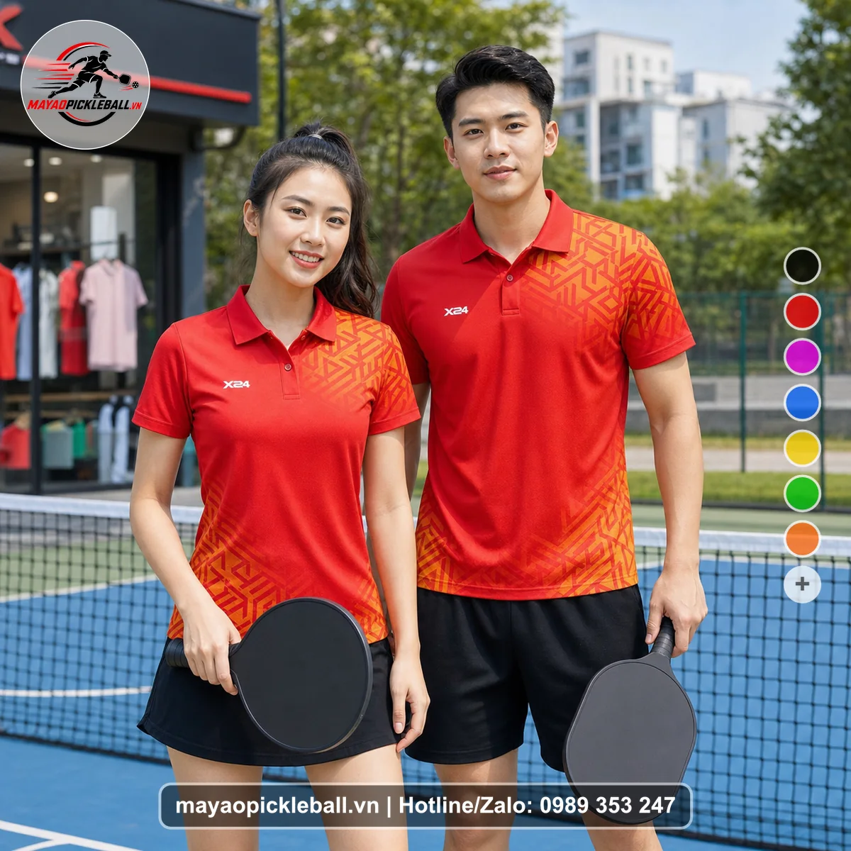 Bộ quần áo pickleball X24-PB-308 nổi bật áo có tay có cổ
