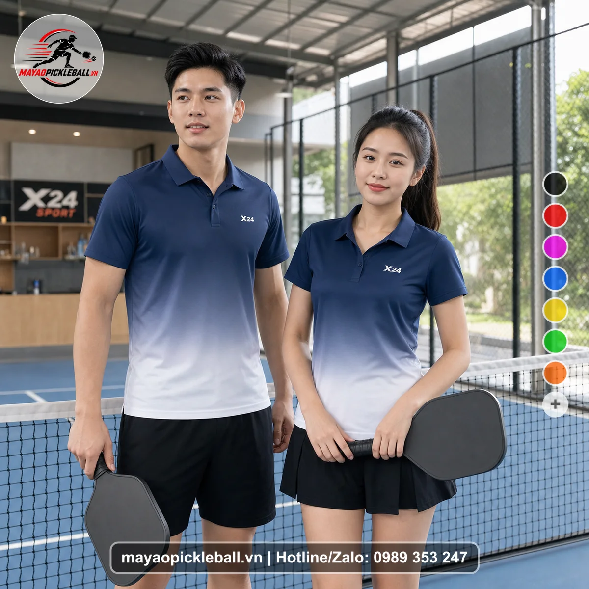 Bộ quần áo pickleball X24-PB-310 nổi bật áo có tay có cổ