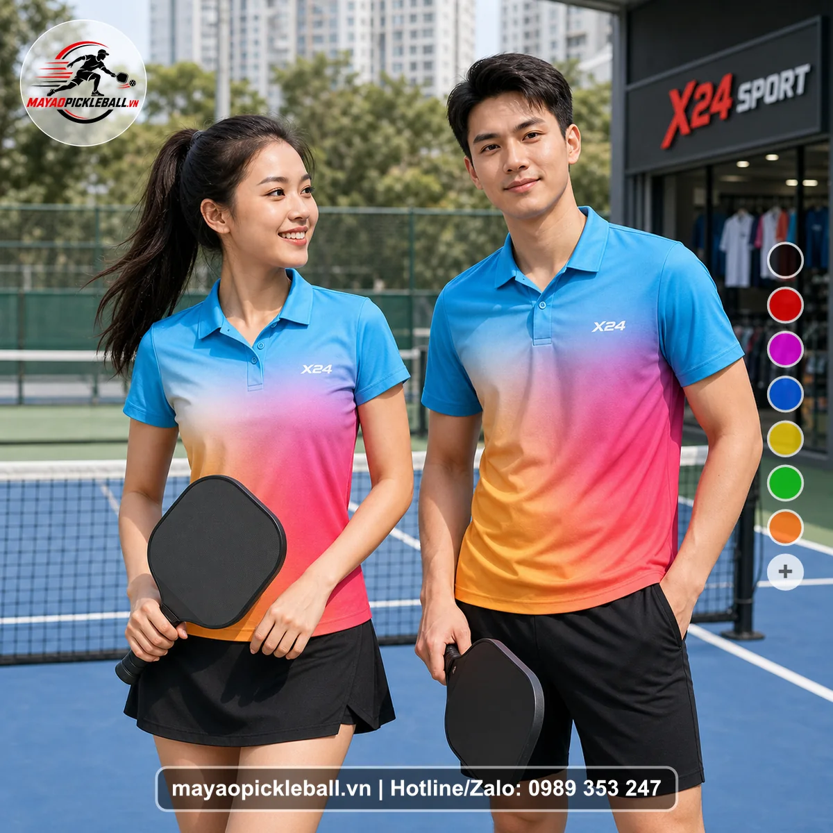 Bộ quần áo pickleball X24-PB-311 nổi bật áo có tay có cổ