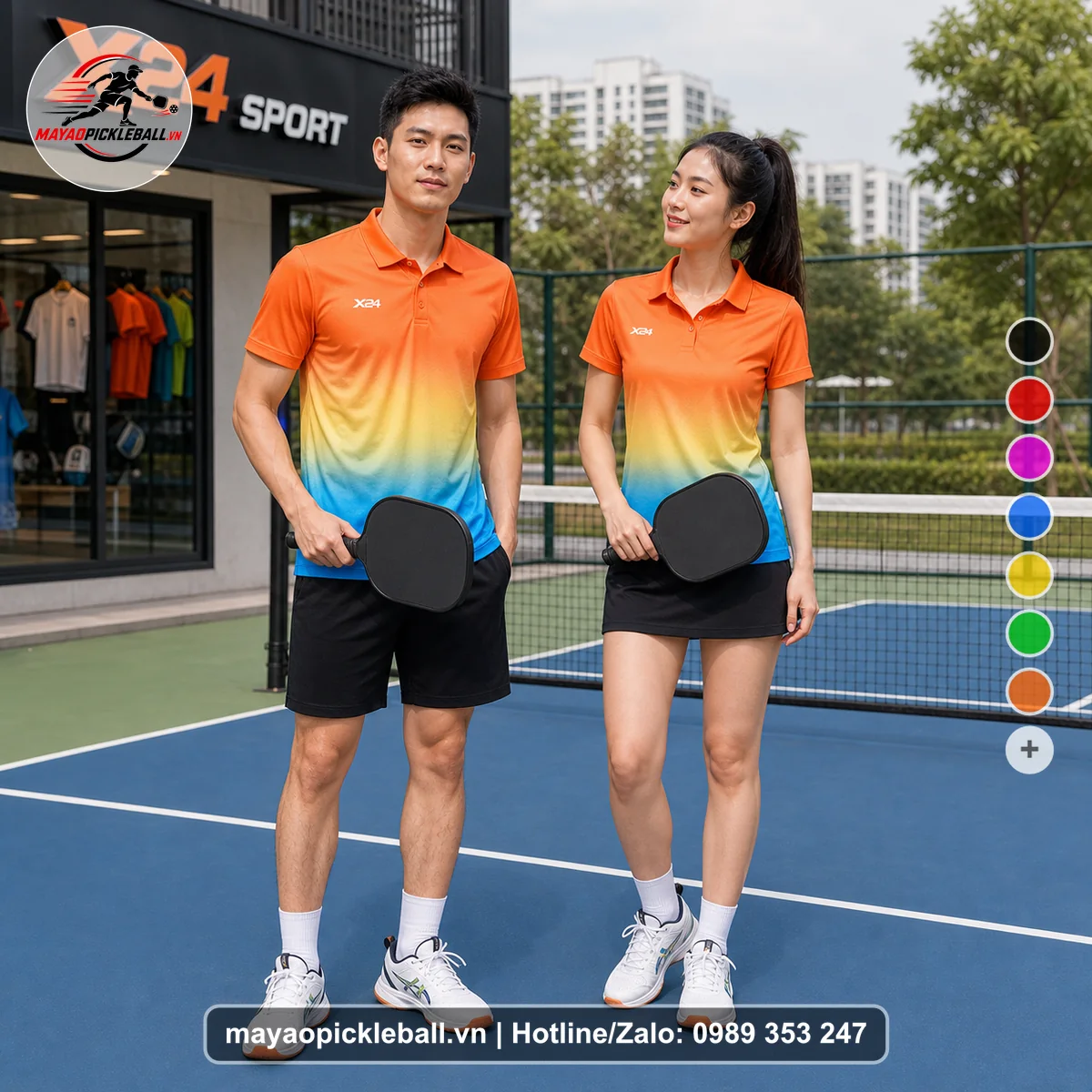 Bộ quần áo pickleball X24-PB-312 nổi bật áo có tay có cổ