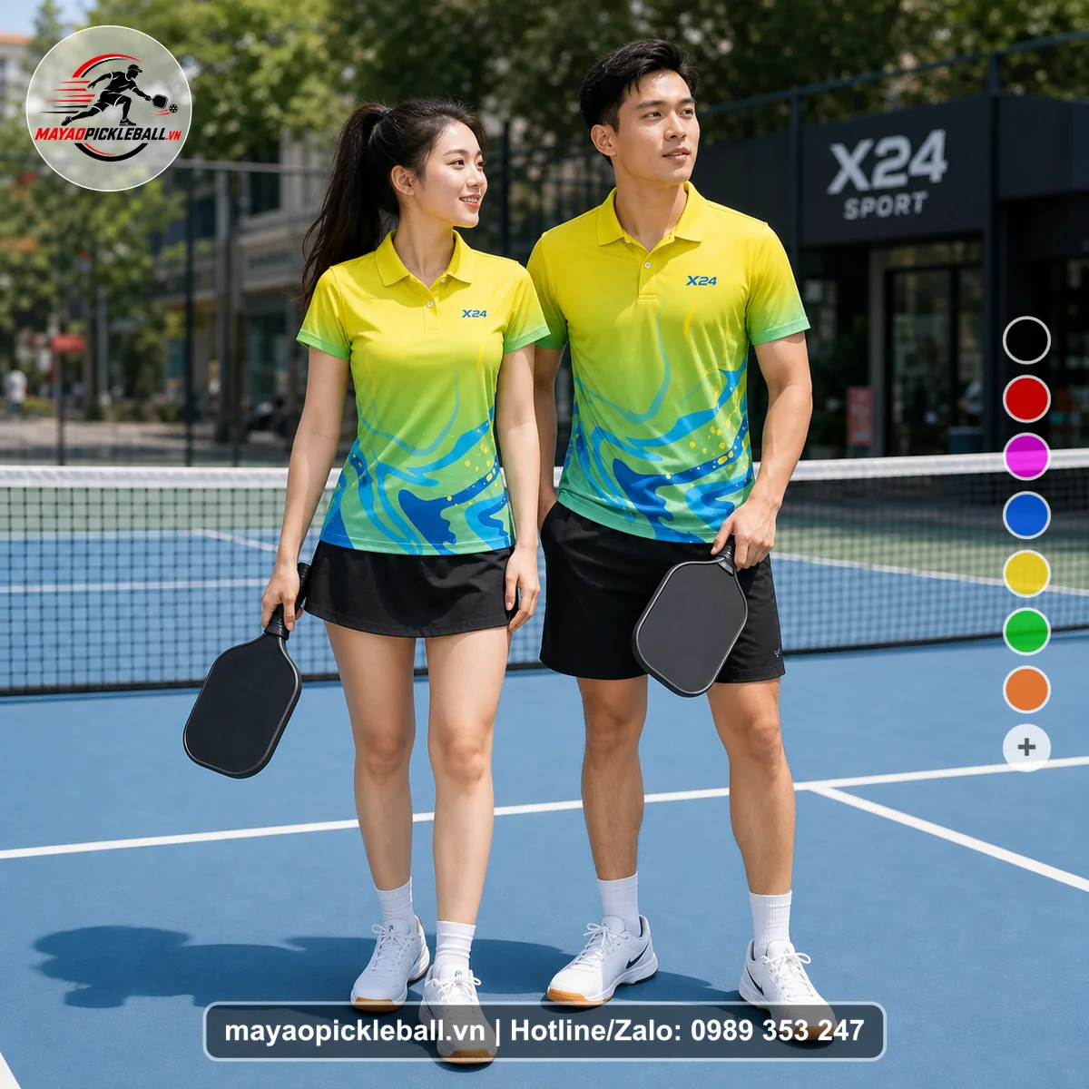 Bộ quần áo pickleball X24-PB-314 nổi bật áo có tay có cổ