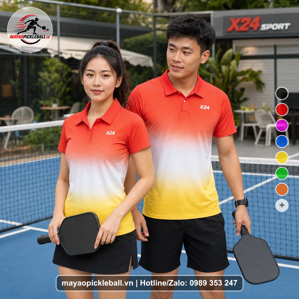 Bộ quần áo pickleball X24-PB-315 nổi bật áo có tay có cổ