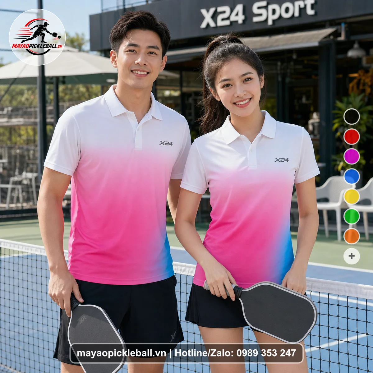 Bộ quần áo pickleball X24-PB-317 nổi bật áo có tay có cổ