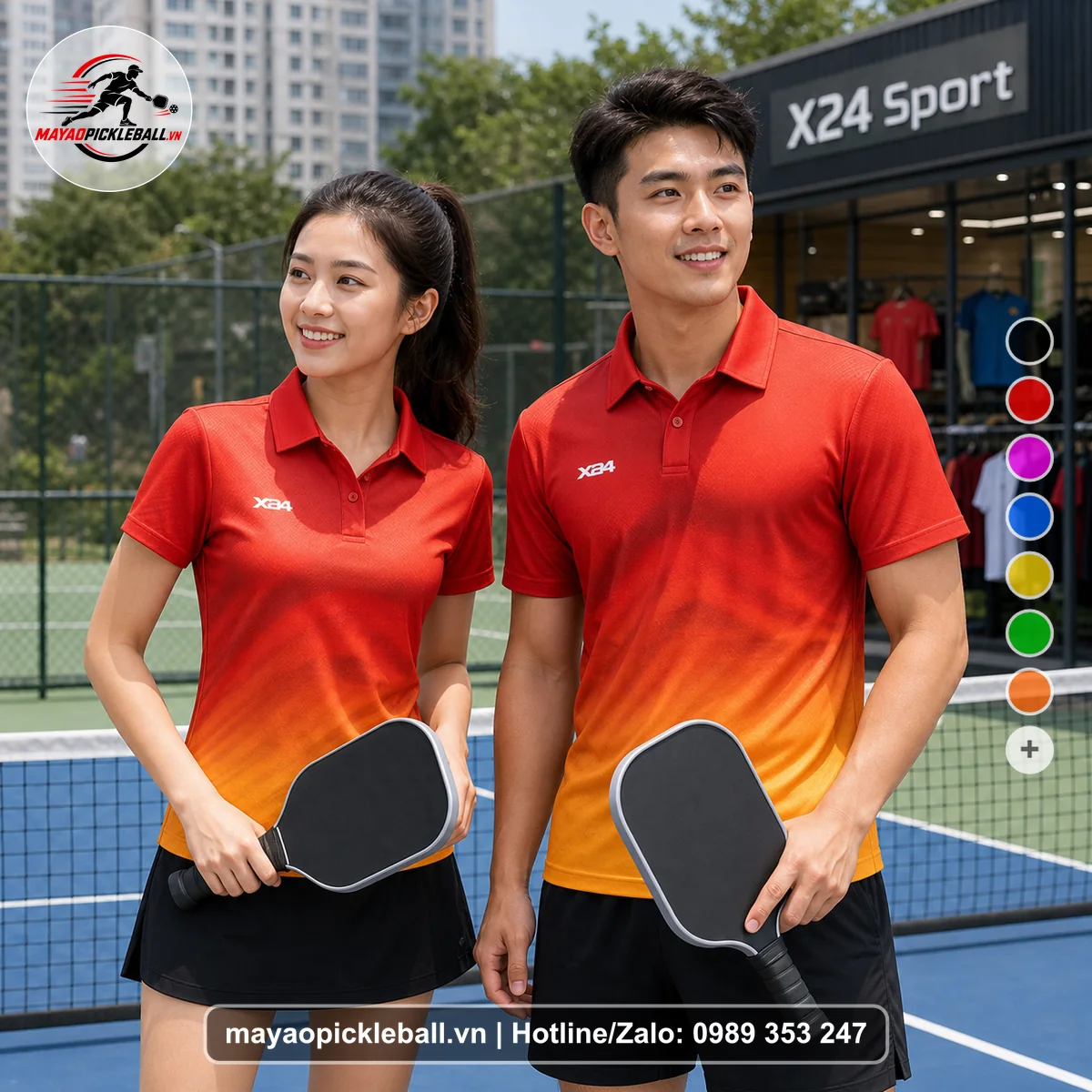Bộ quần áo pickleball X24-PB-318 nổi bật áo có tay có cổ